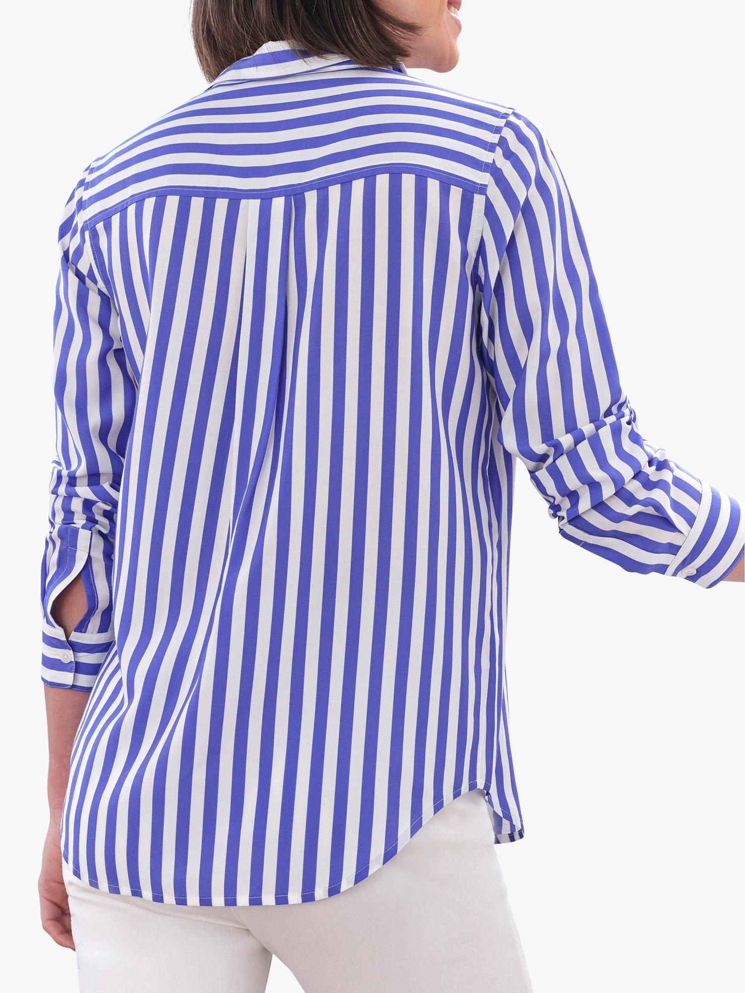 Product image 2 of 3, which shows Pure Collection Silk Blend Stripe Shirt, Blue, 14