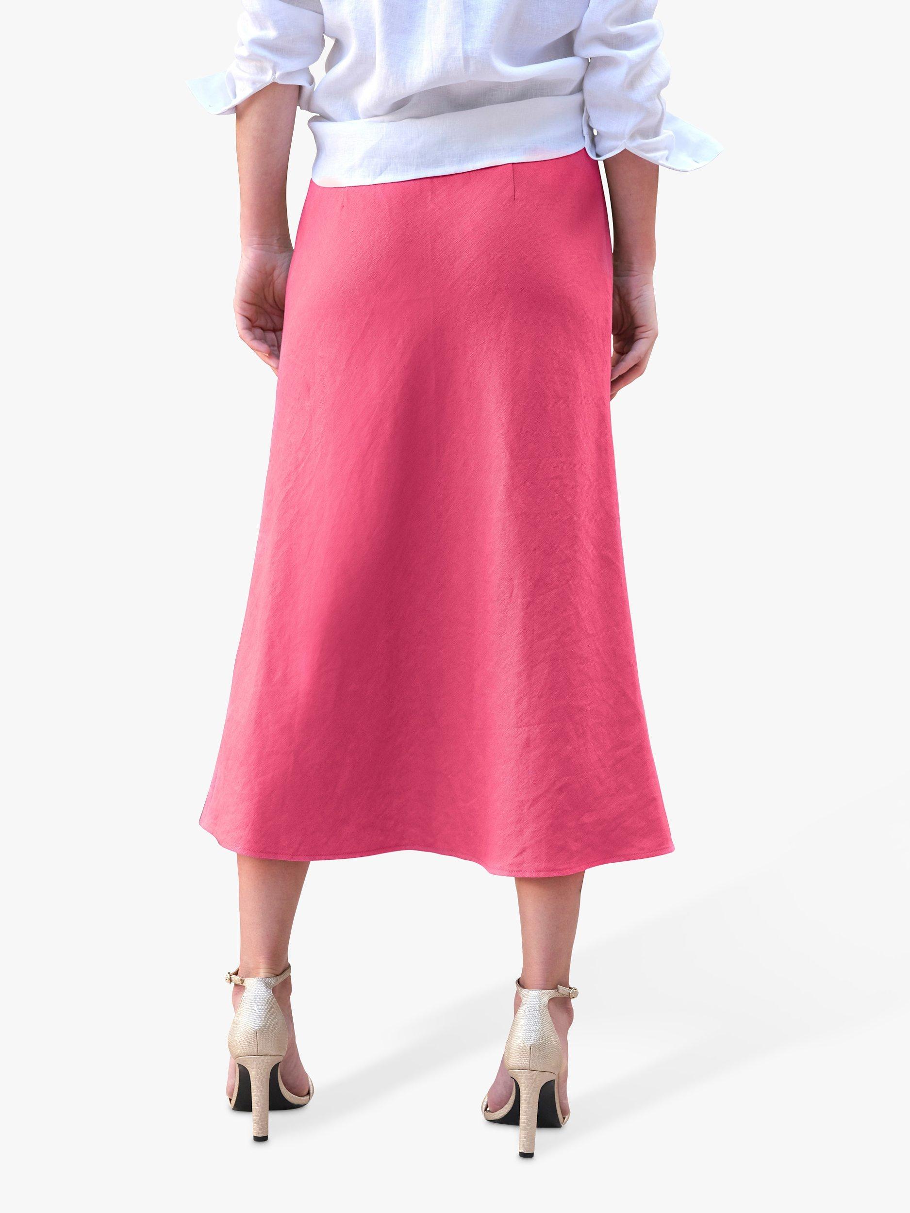 Product image 2 of 3, which shows Pure Collection Laundered Linen Midi Skirt, Lipstick Pink, 16R