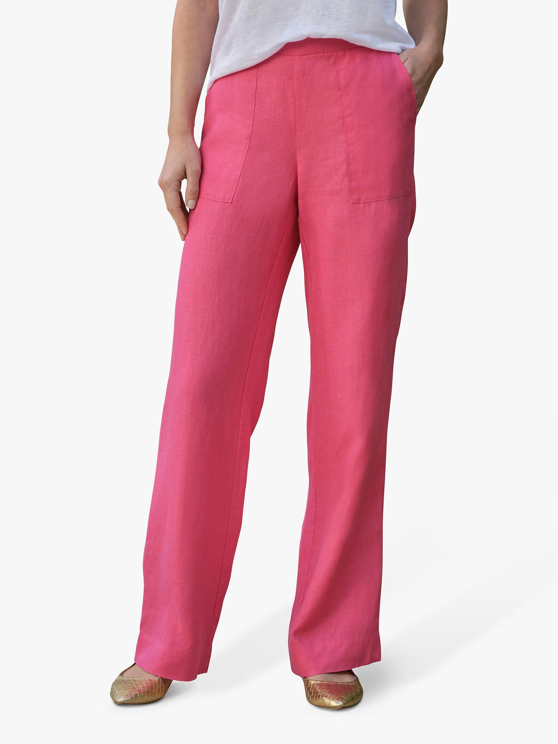 Product image 1 of 3, which shows Pure Collection Laundered Linen Wide Leg Trouser, Lipstick Pink, 8