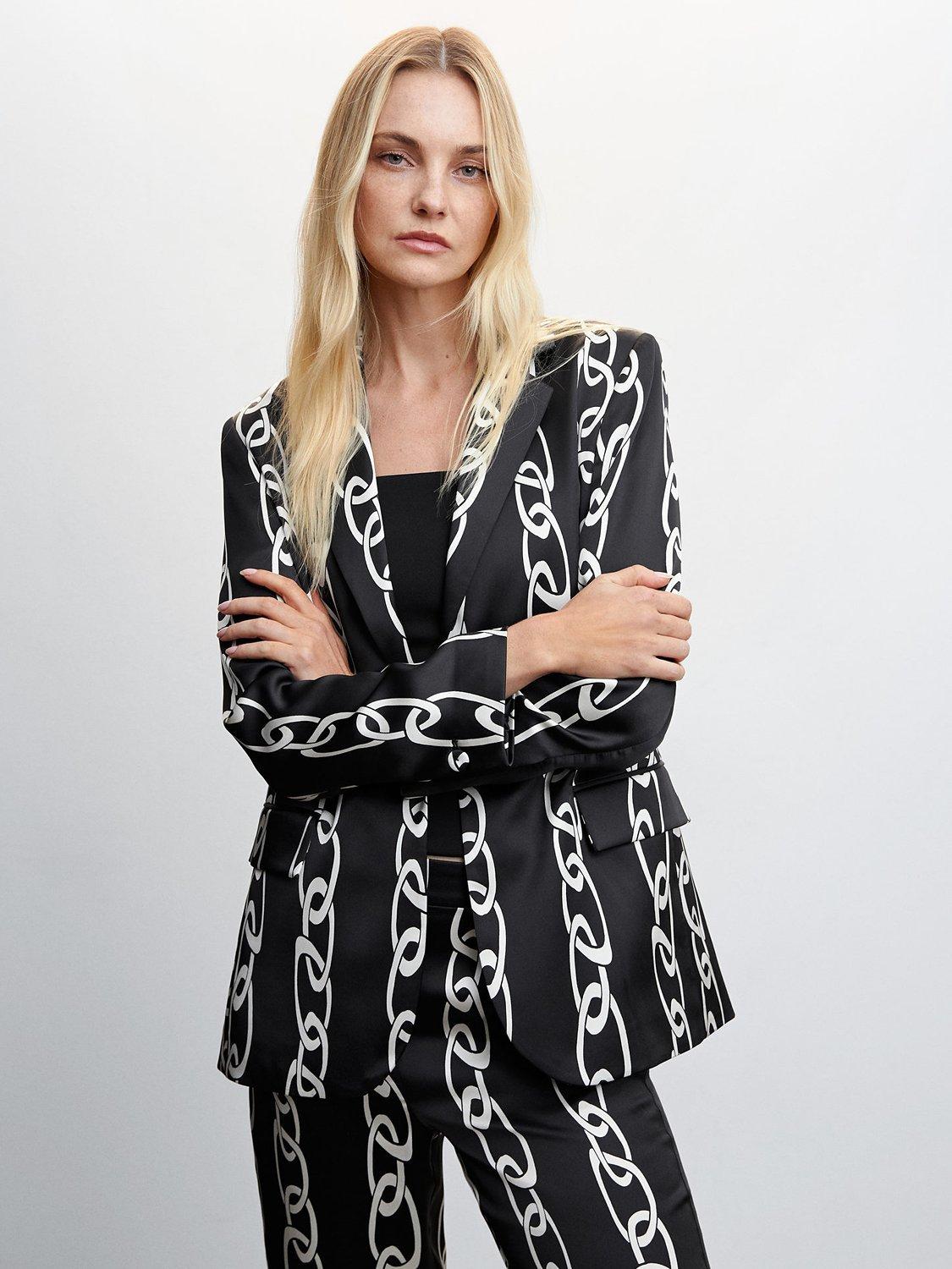 Mango Chain Print Blazer, Black