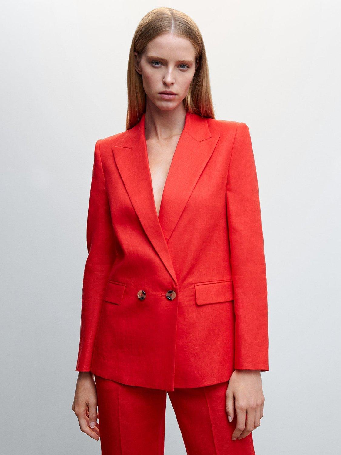 Mango Tempoli Linen Blazer, Bright Red