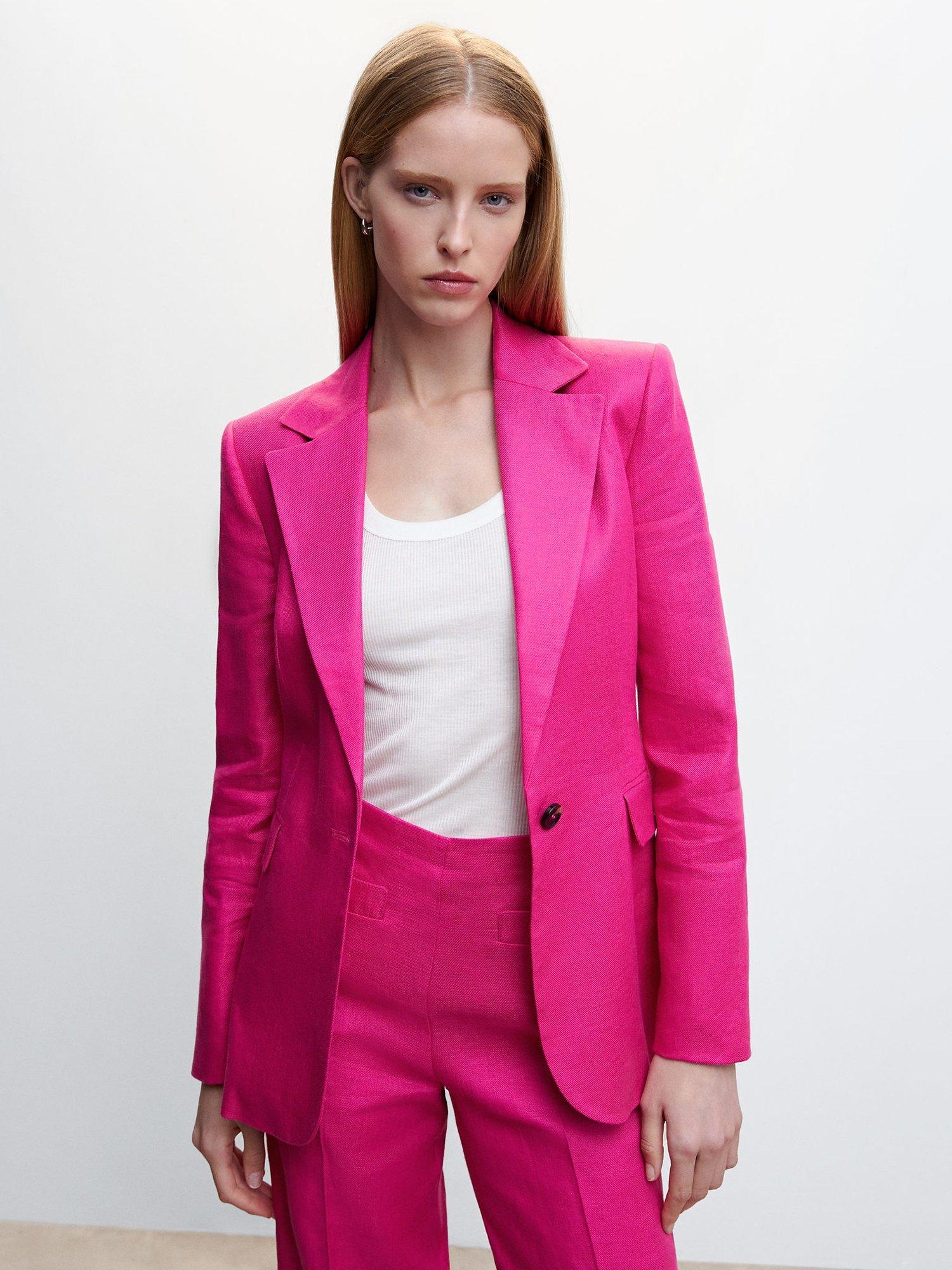 Mango Smart Linen Blazer, Bright Pink