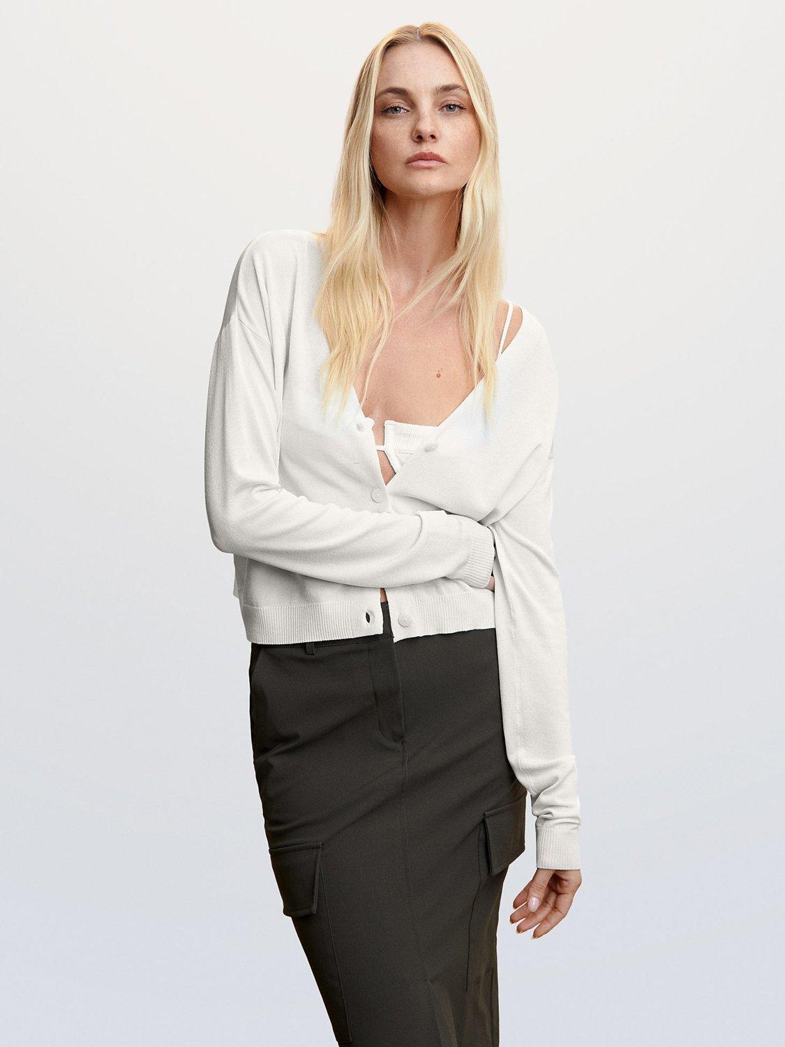 Mango Crayon V-Neck Crop Cardigan, White