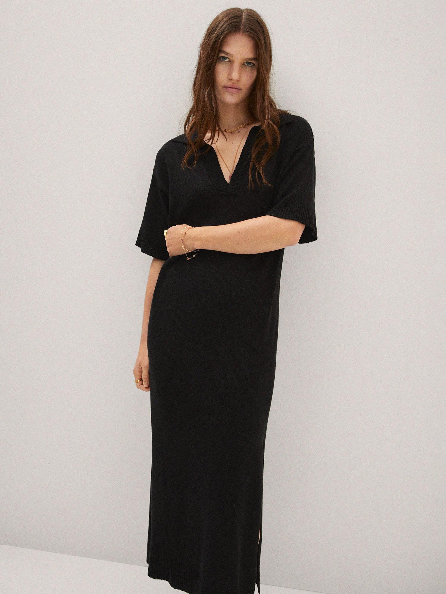 Mango Alto Linen-Blend Midi Dress, Black