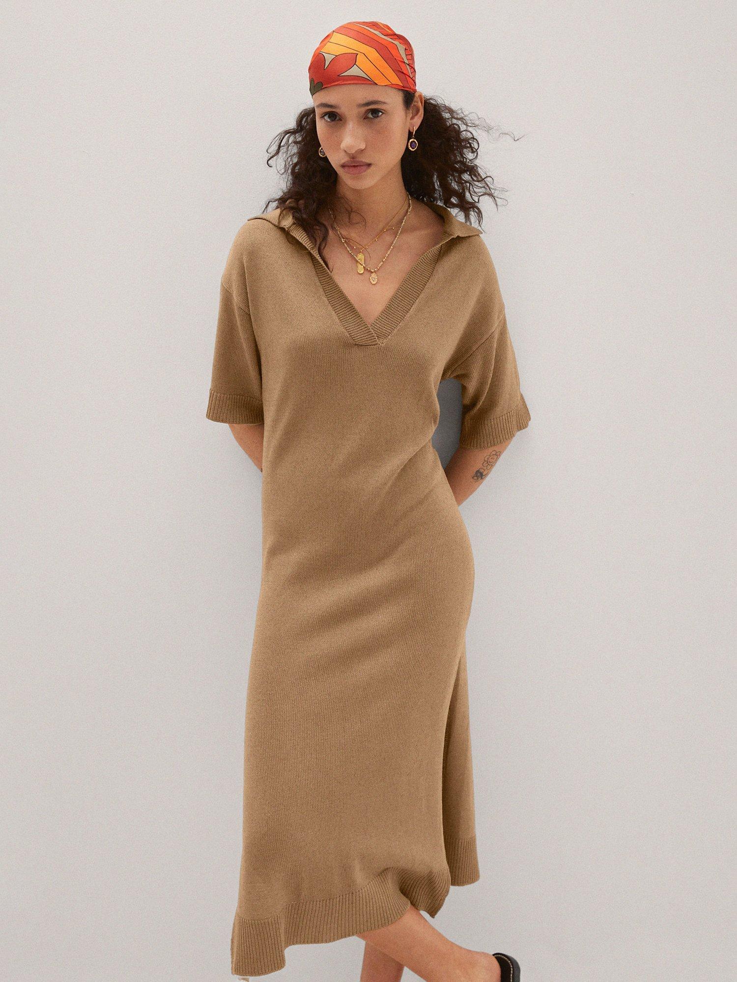 Mango Alto Linen-Blend Midi Dress, Medium Brown