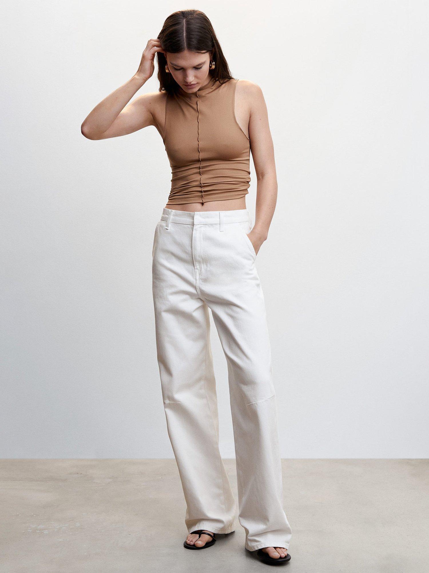 Mango Wide Leg Mid Rise Jeans, White