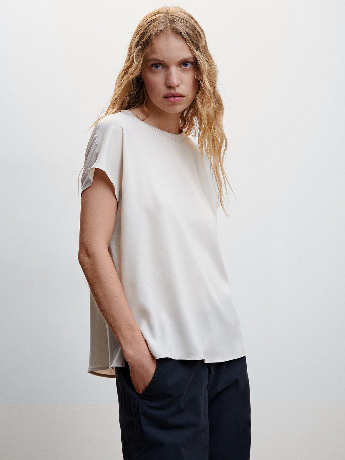 Mango Aarhus Short Sleeve Blouse, Light Pastel Grey