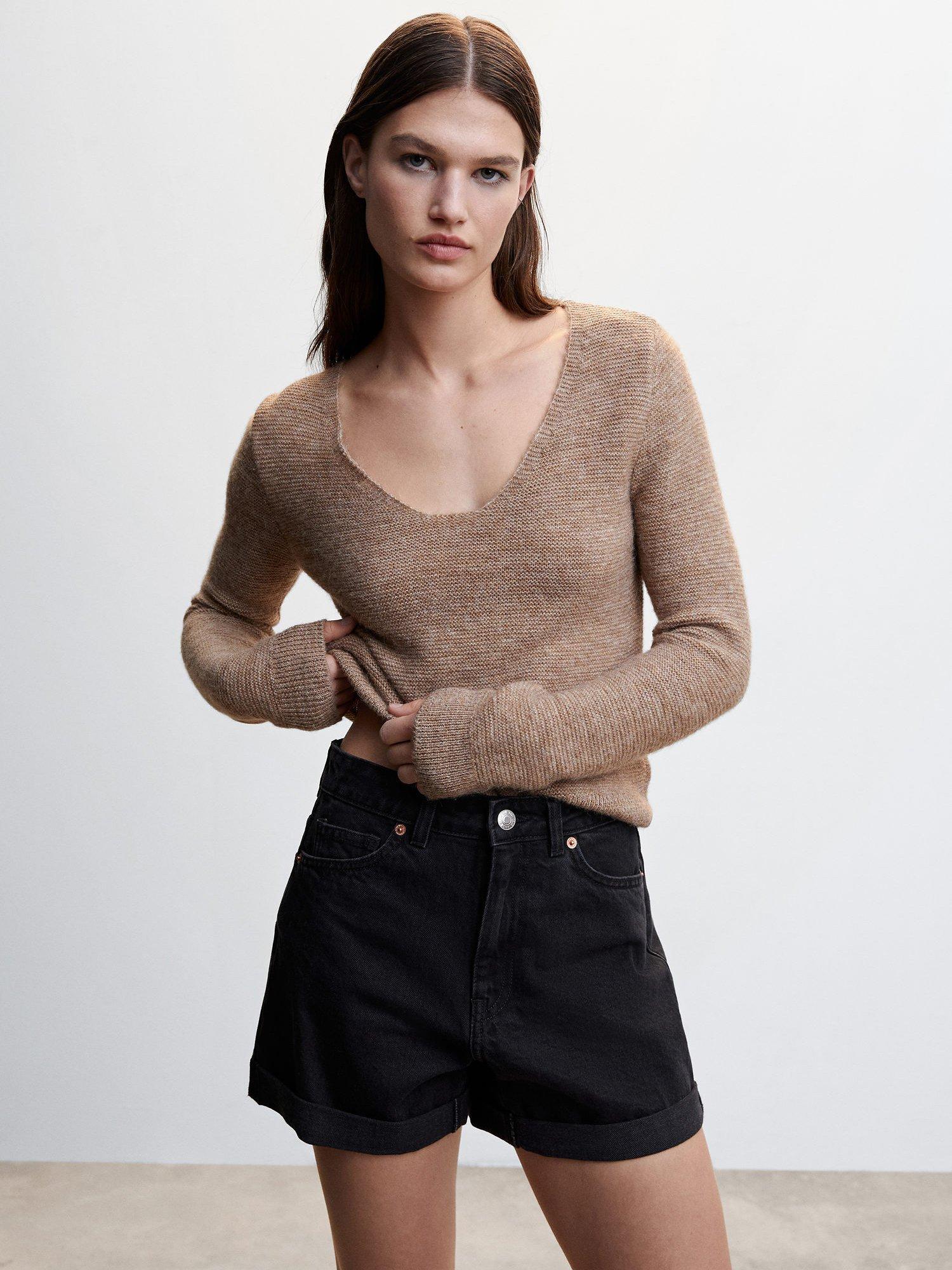 Mango Denim Mom Shorts, Dark Grey