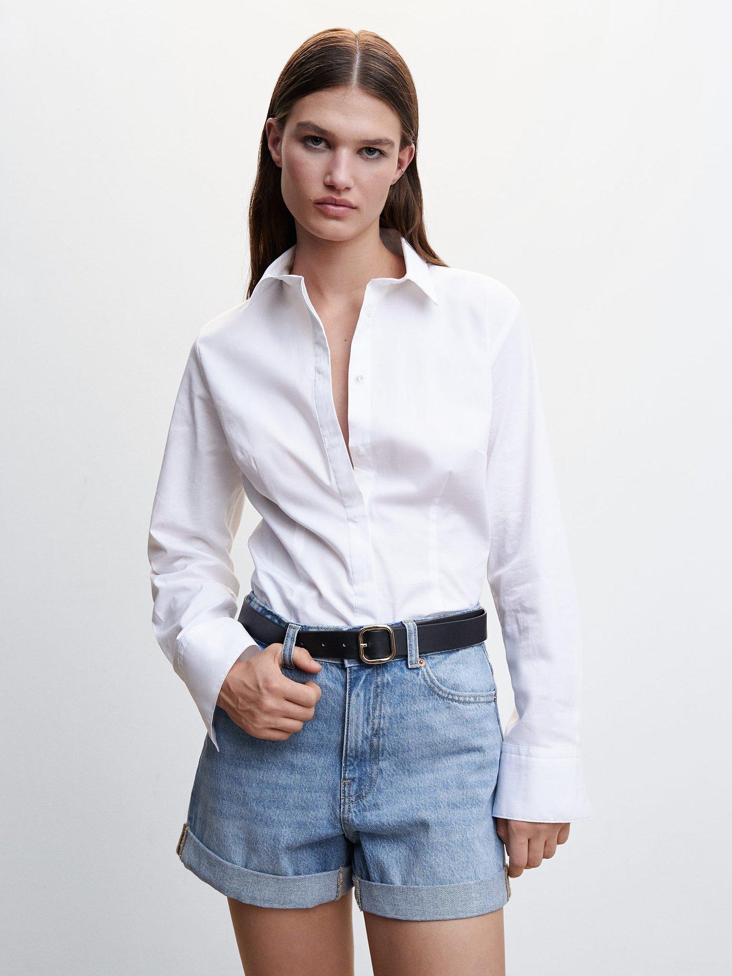 Mango Denim Mom Shorts, Open Blue