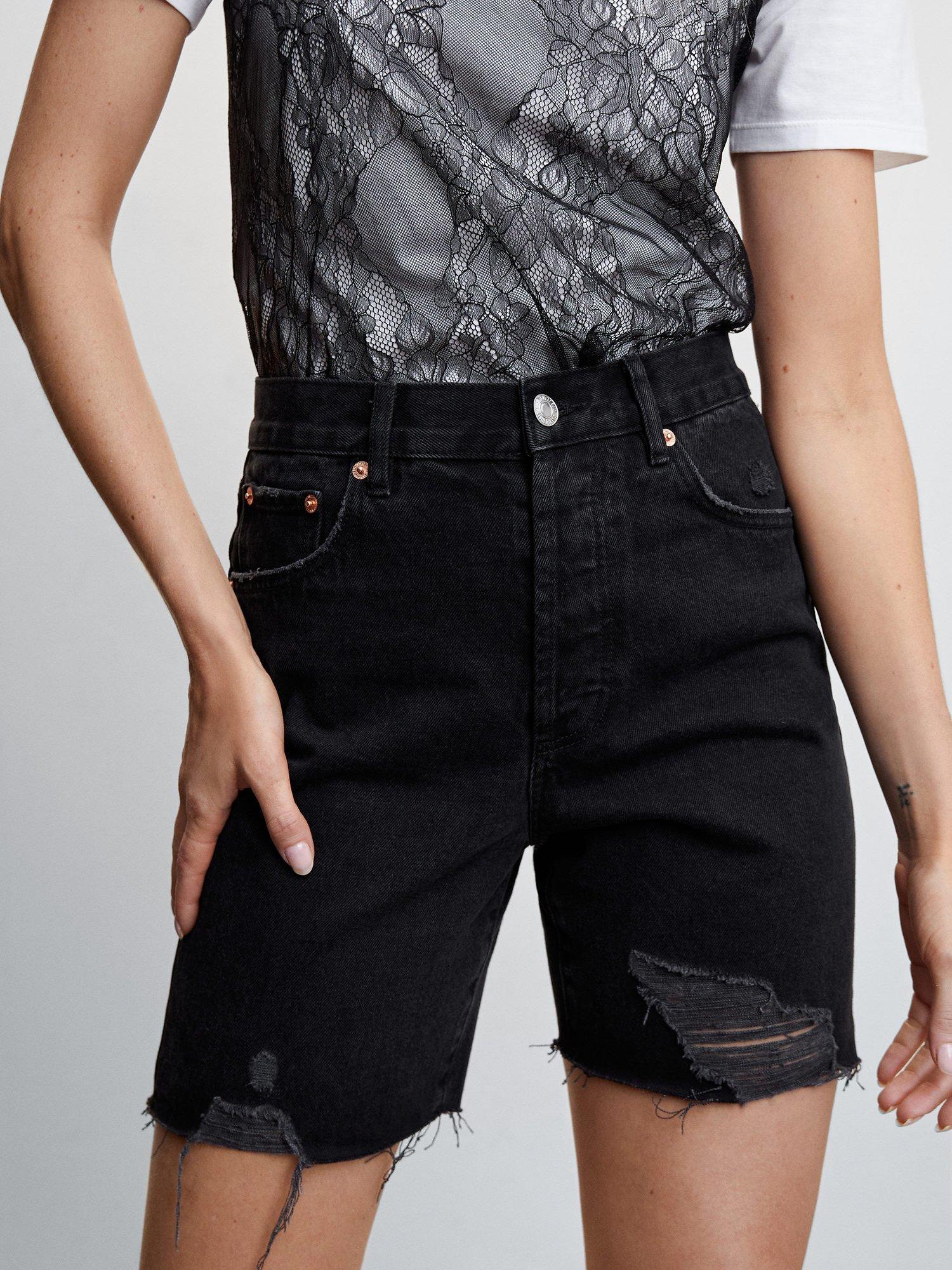 Mango Kyara Denim Shorts, Black