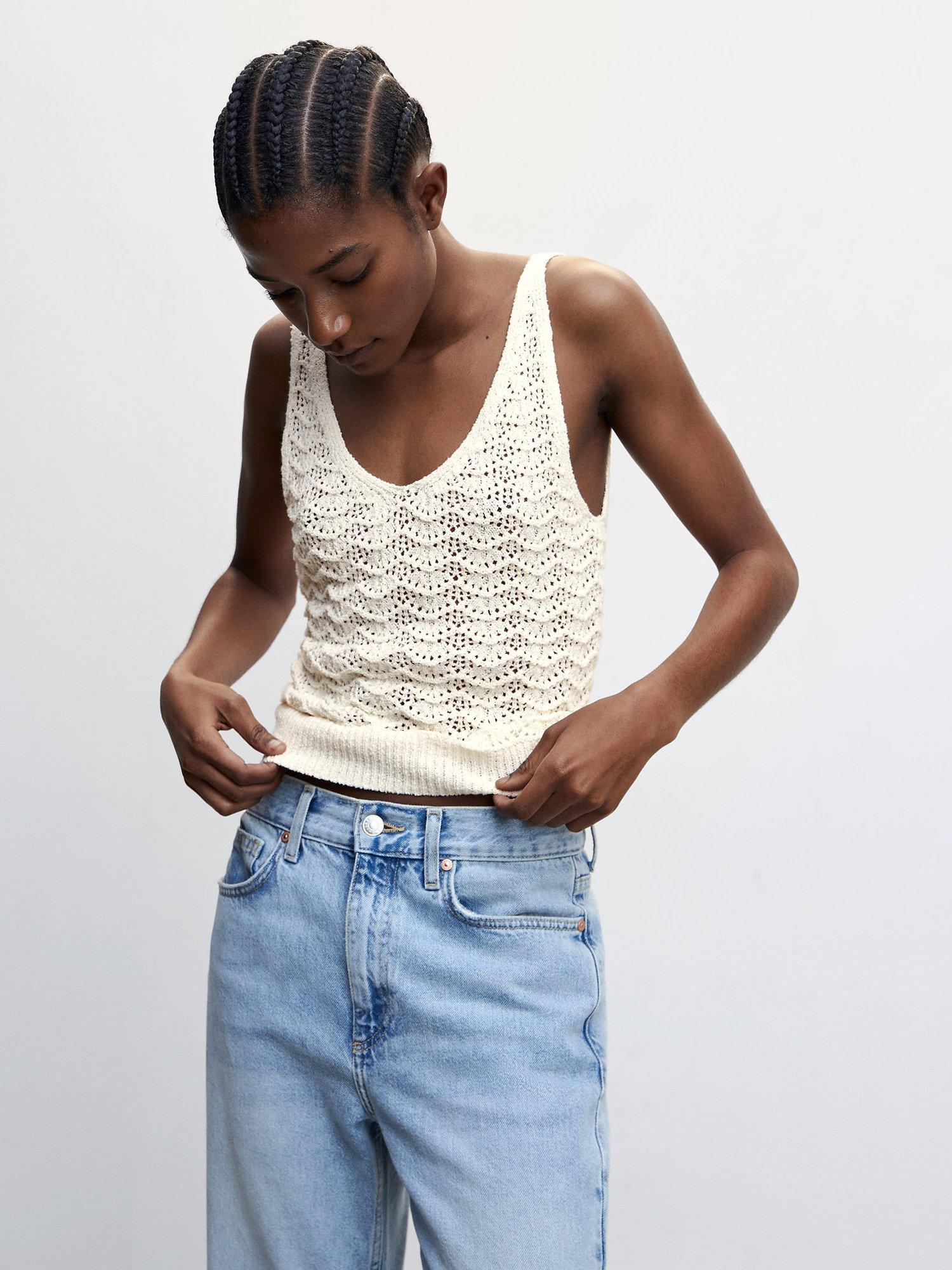 Mango Sito Knitted Vest Top, Light Beige