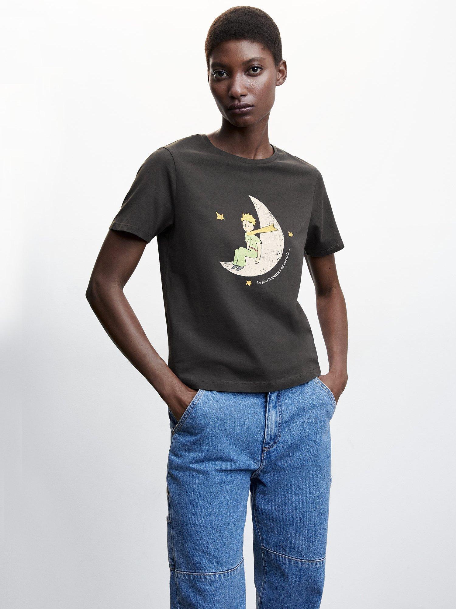 Mango Prince Cotton T-Shirt, Charcoal/Multi