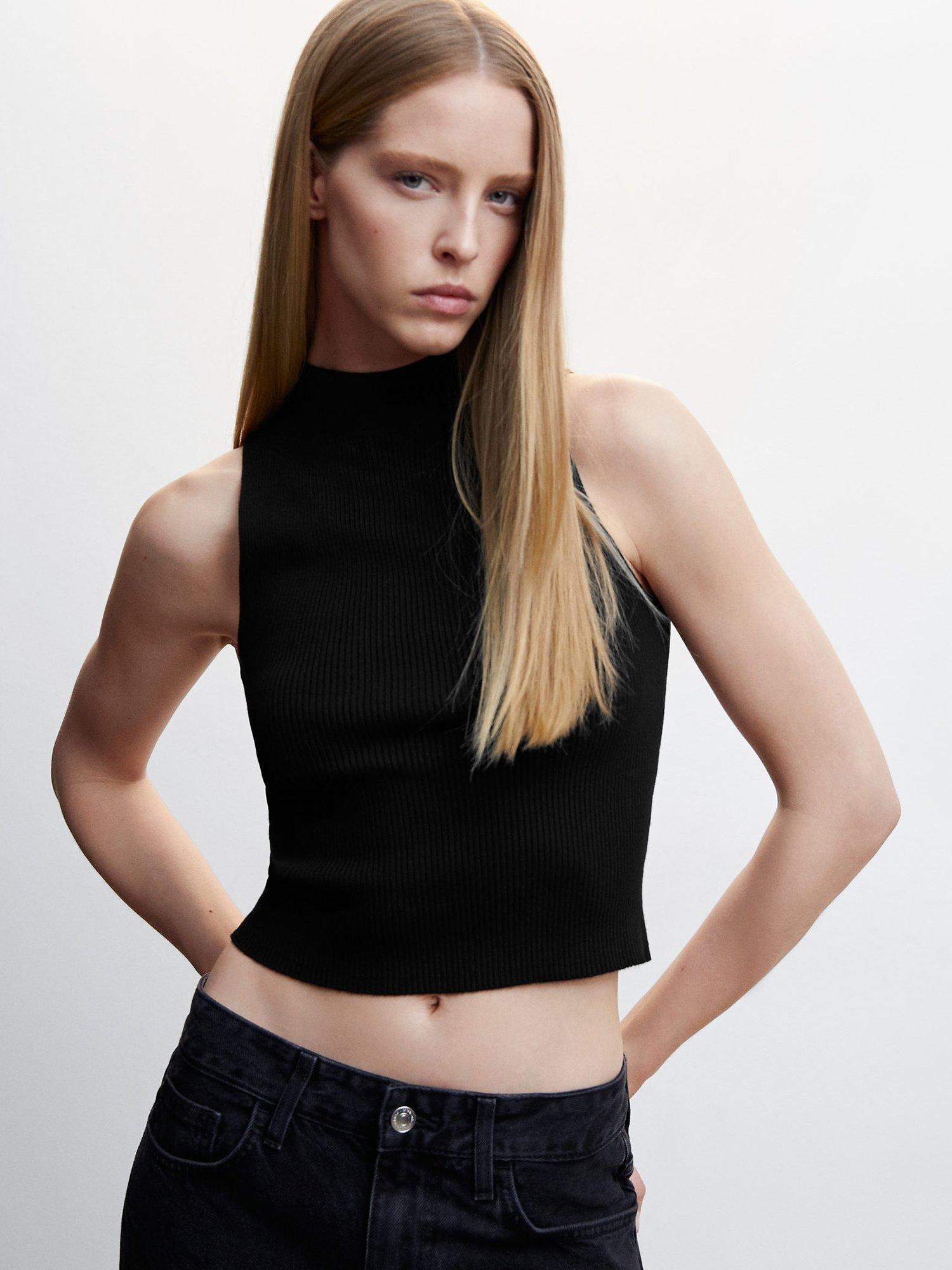 Mango Perez High Neck Sleeveless Ribbed Top
