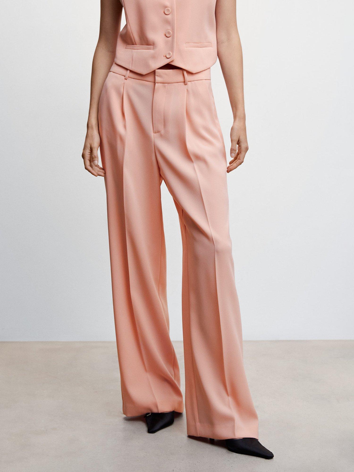 Mango Agnes Wide Leg Trousers, Blush