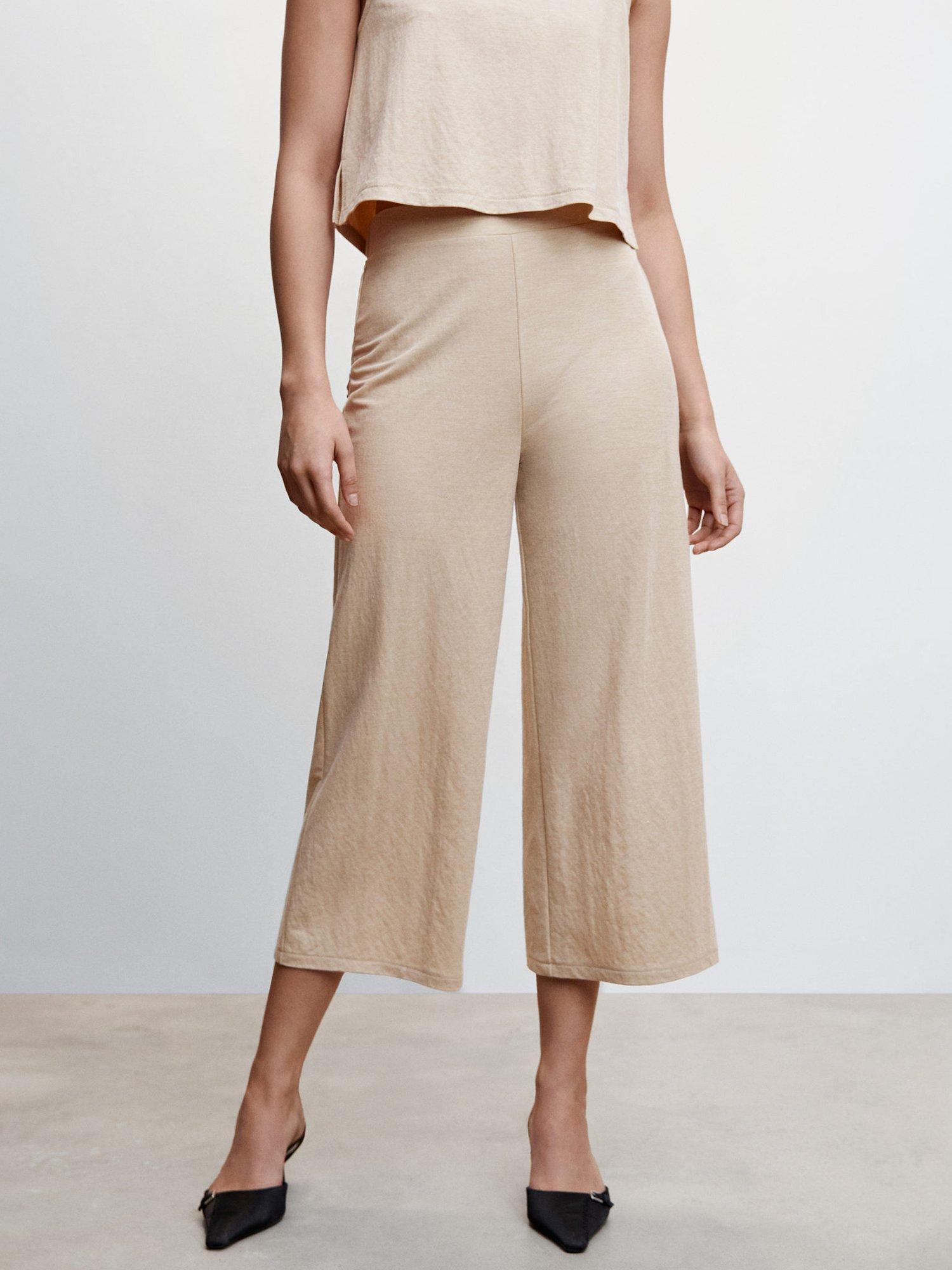 Mango Cintia Cropped Palazzo Trousers, Pastel Brown