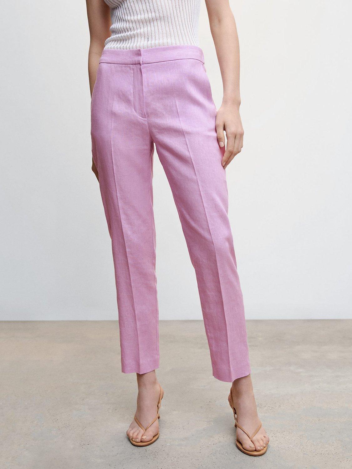 Mango Tempoli Linen Trousers, Light Pastel Purple