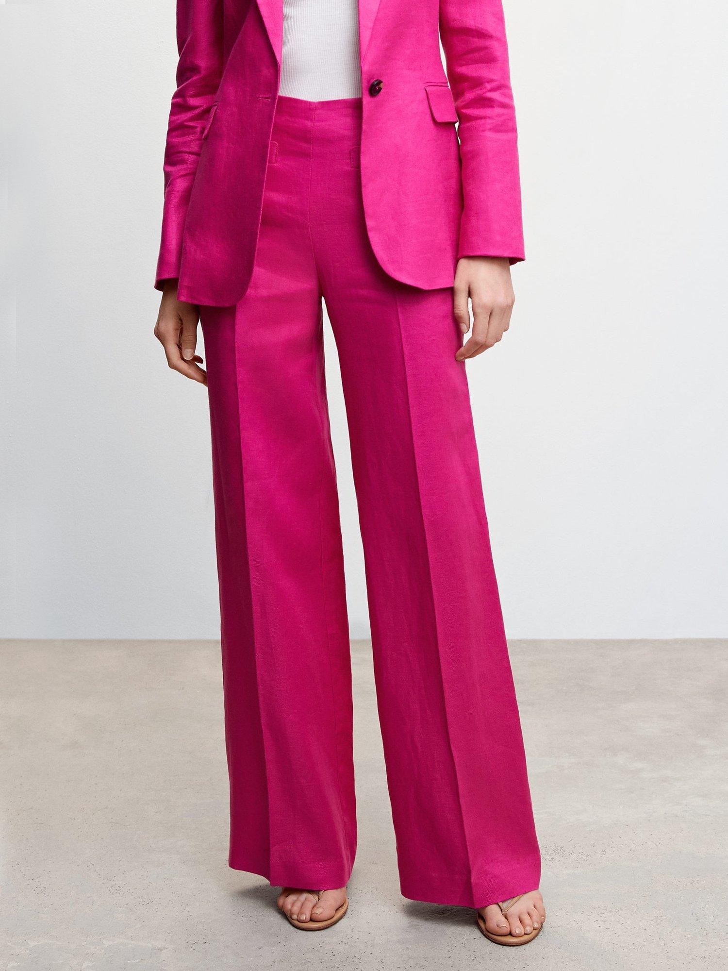 Mango Smart Linen Suit Trousers, Bright Pink