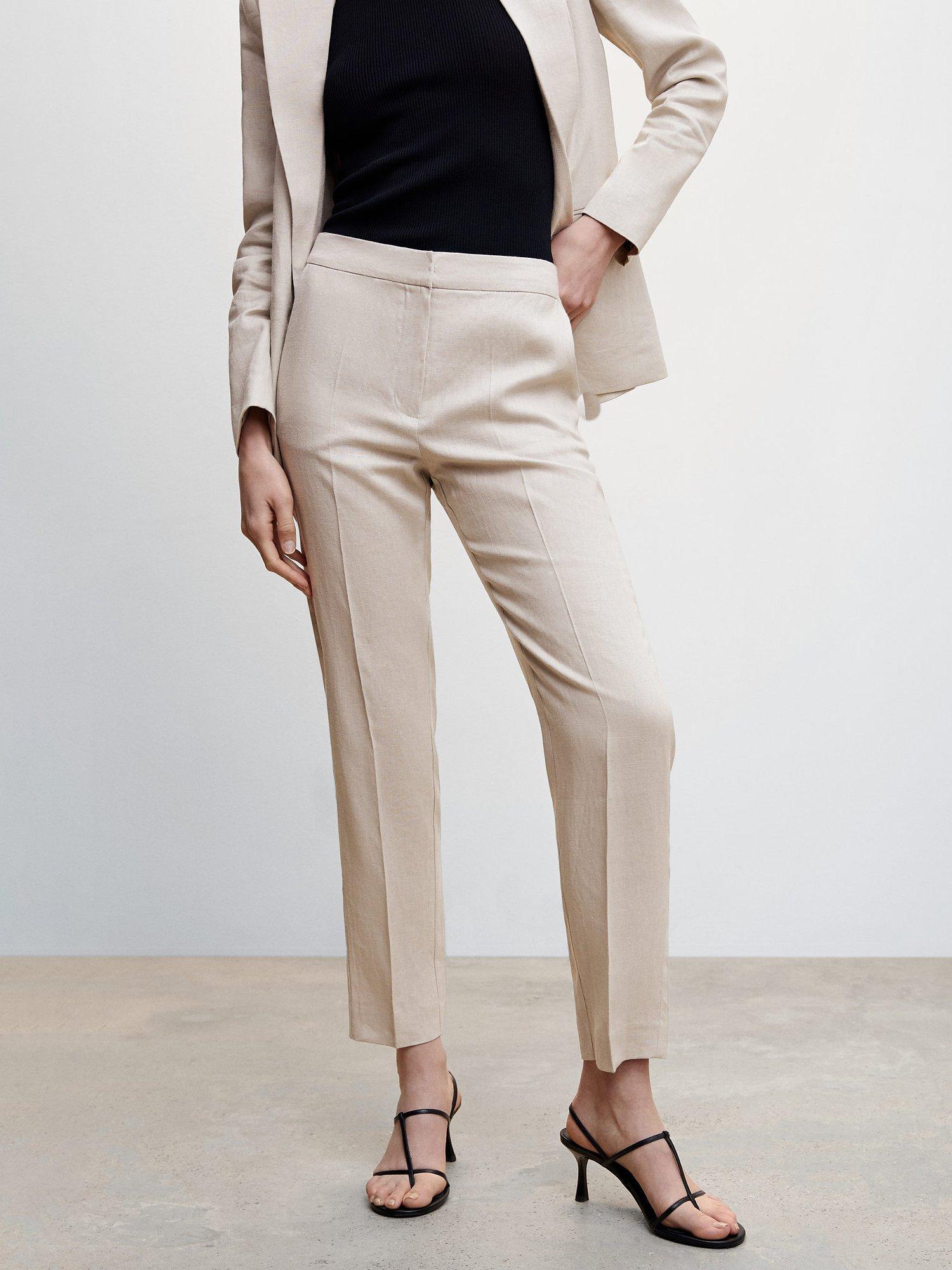 Mango Tempoli Linen Trousers, Light Pastel Grey