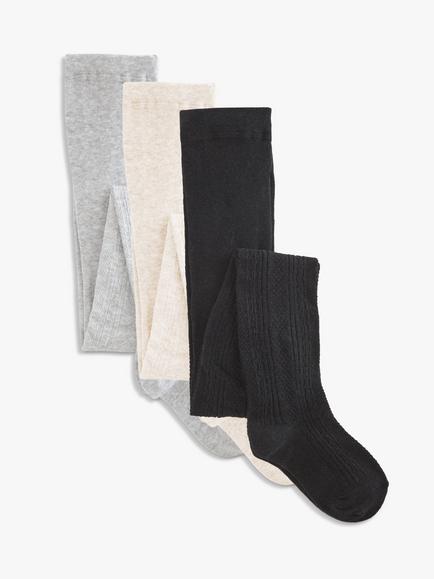 John Lewis Kids' Cable Knit Tights, Pack of 3, Black/Grey/Neutral, Black/Grey/Neutral