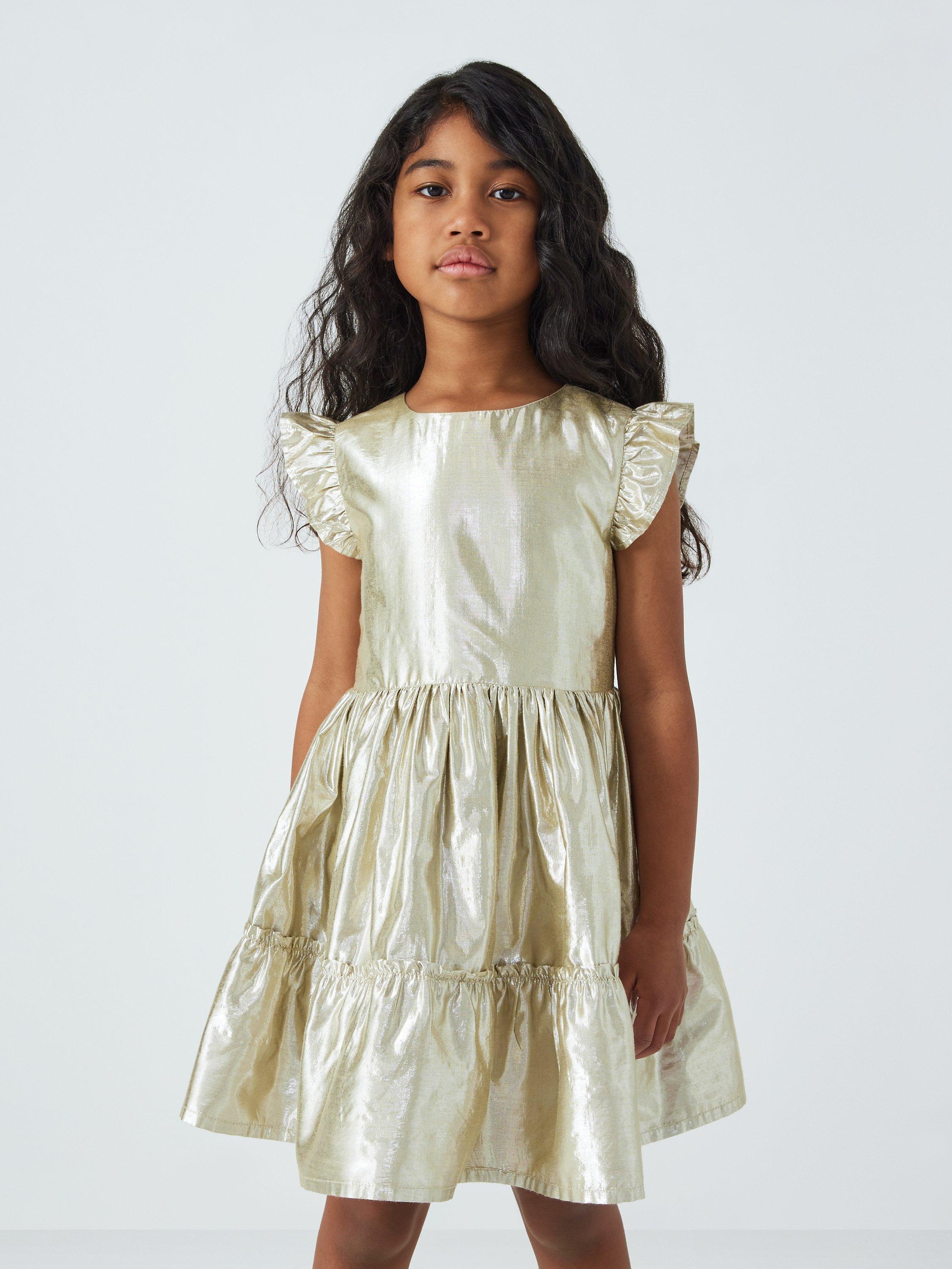 John Lewis Kids' Shine Skater Dress, Light Gold