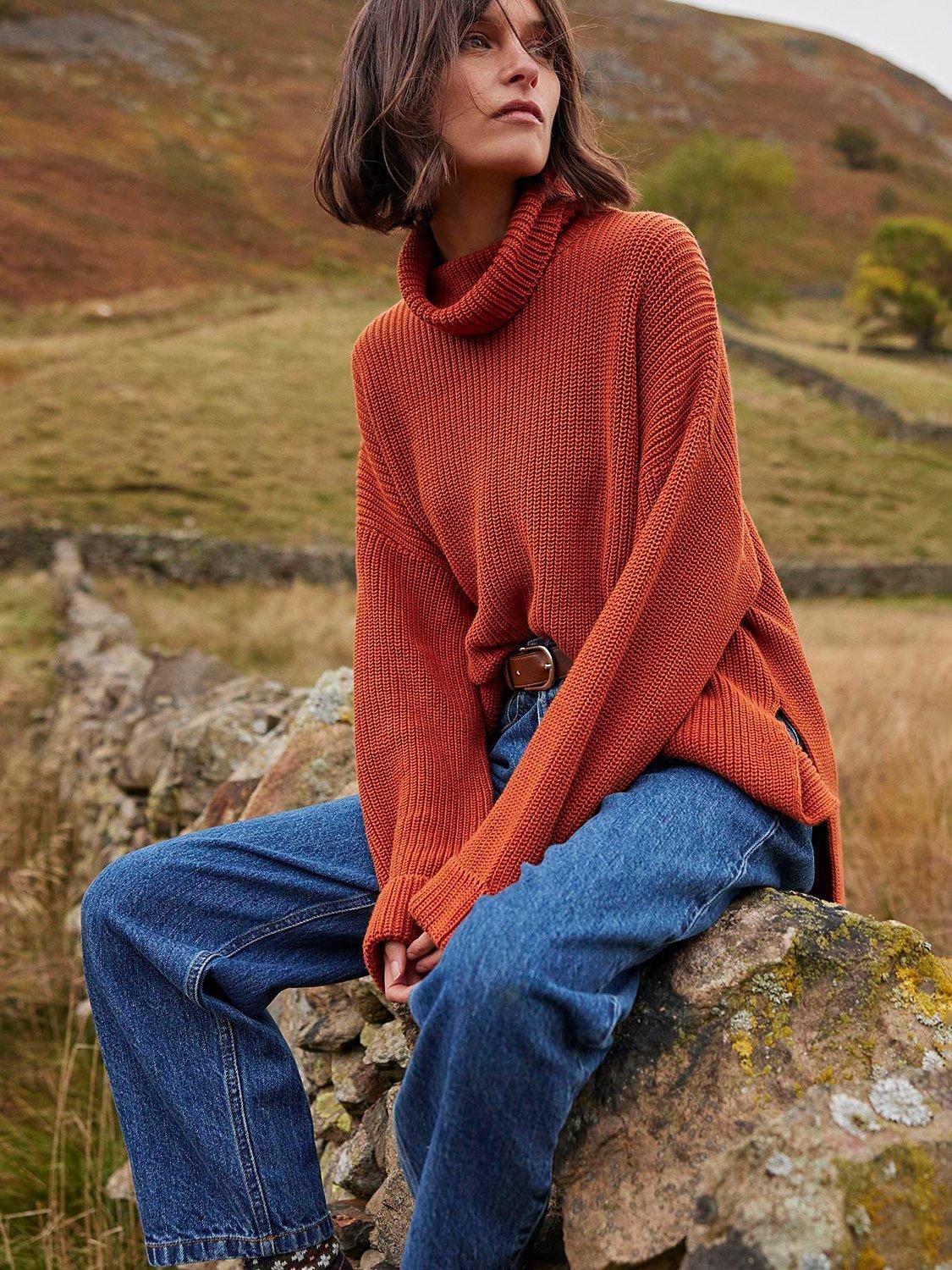 Barbour Stitch Cotton Wool Blend Cape Jumper, Spiced Pumpkin