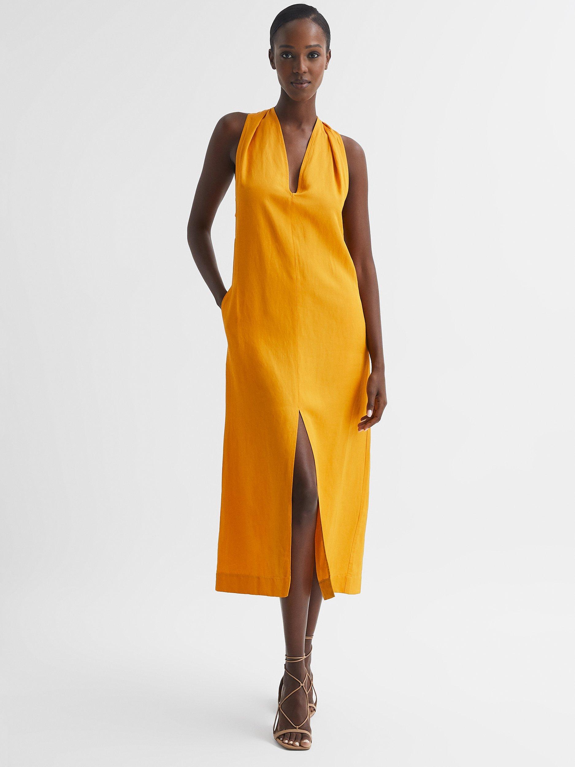 Reiss Alda Plunge Slit Midi Dress, Yellow