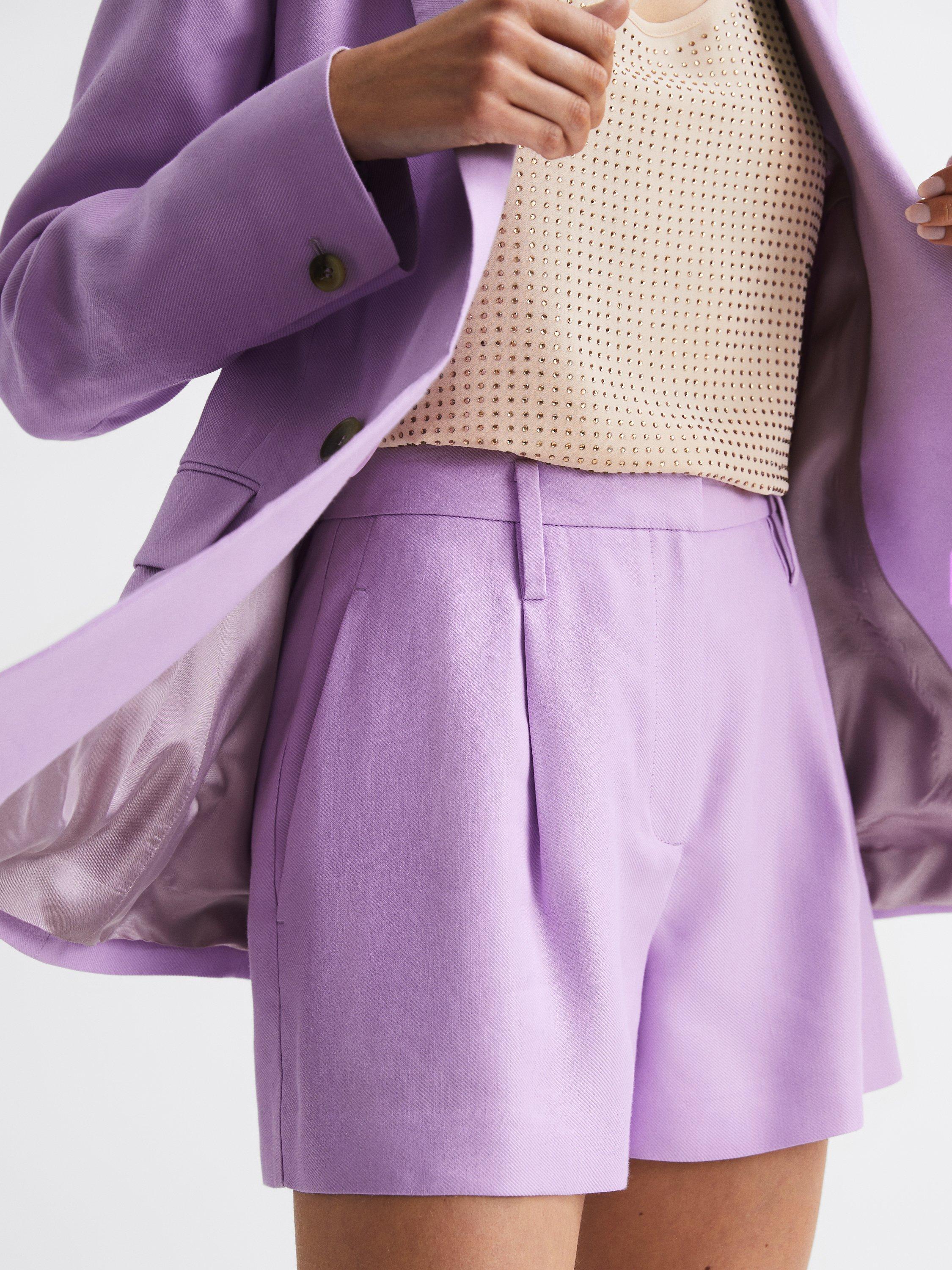 Reiss Hollie Linen Blend City Shorts, Lilac