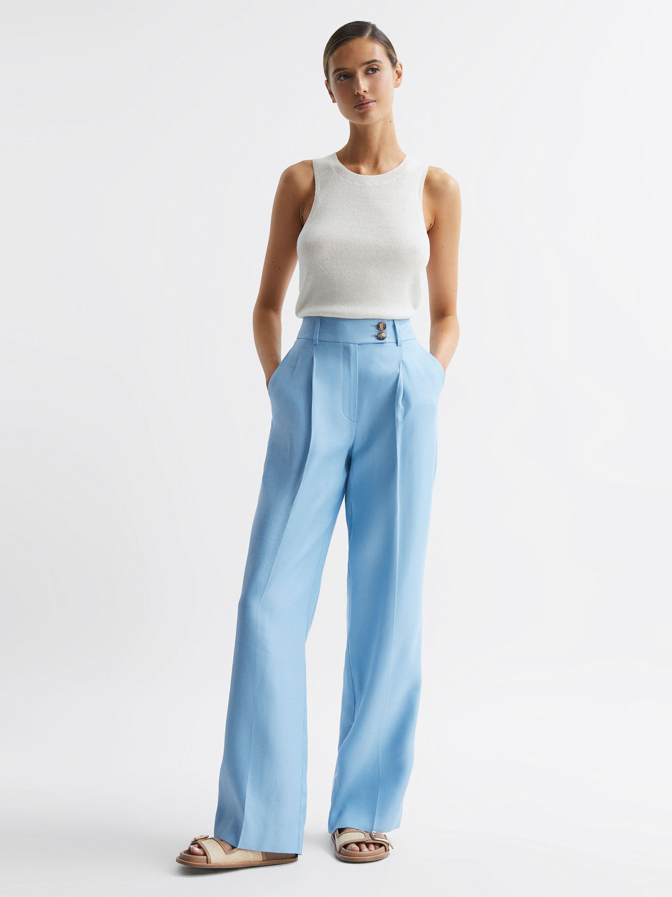 Reiss Hollie Wide Leg Linen Trousers, Blue, 10R