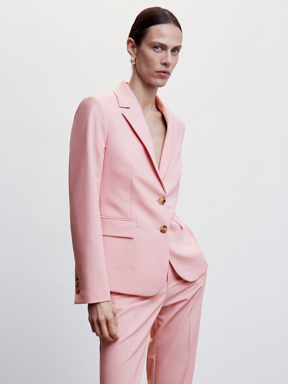 Mango Borevi Linen Blend Blazer, Pastel Pink