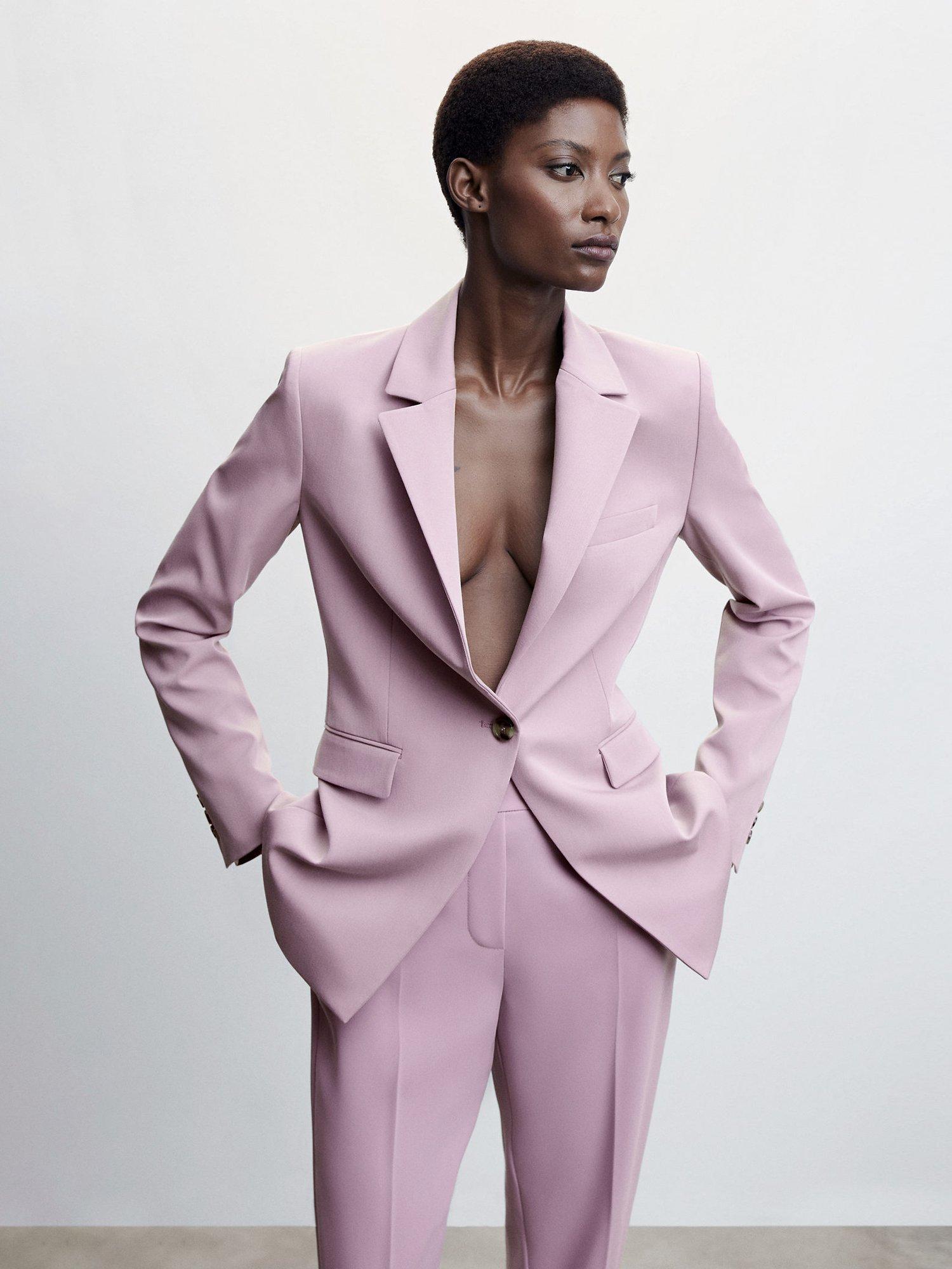 Mango Ona Single Breasted Blazer, Pastel Purple