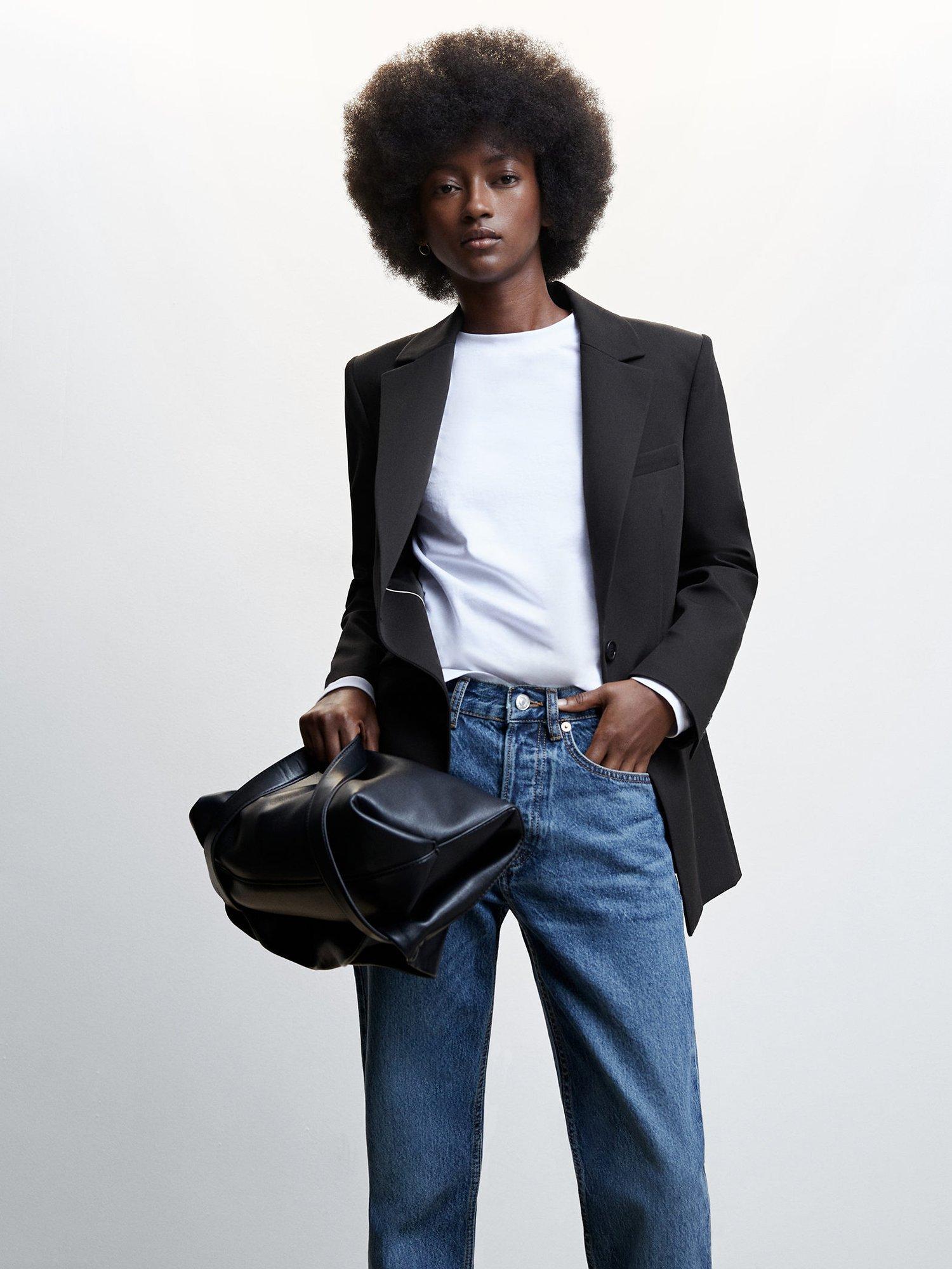 Mango Ona Single Breasted Blazer, Black