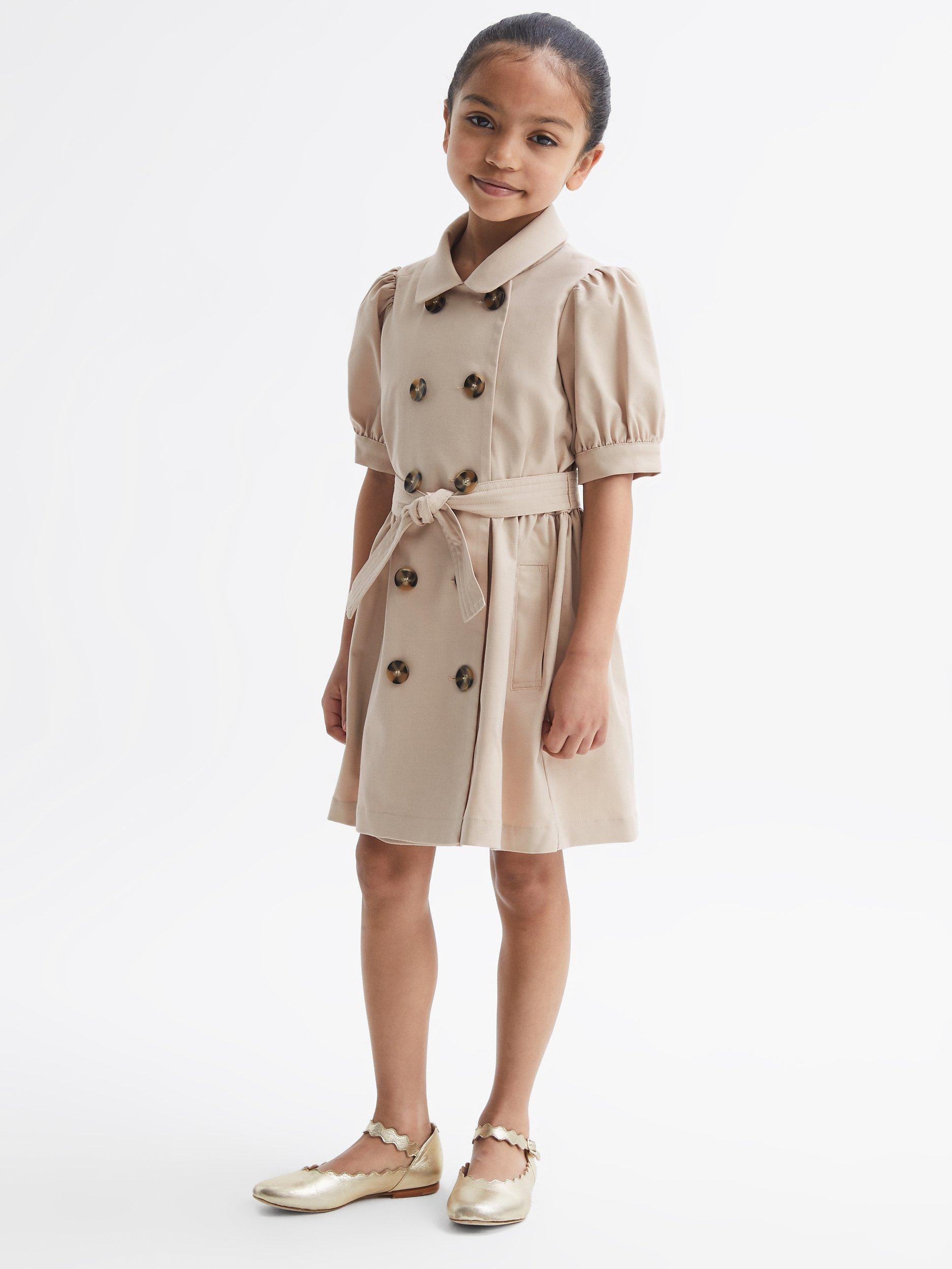 Reiss Kids' Naomi Puff Sleeve Belted Dress, Camel
