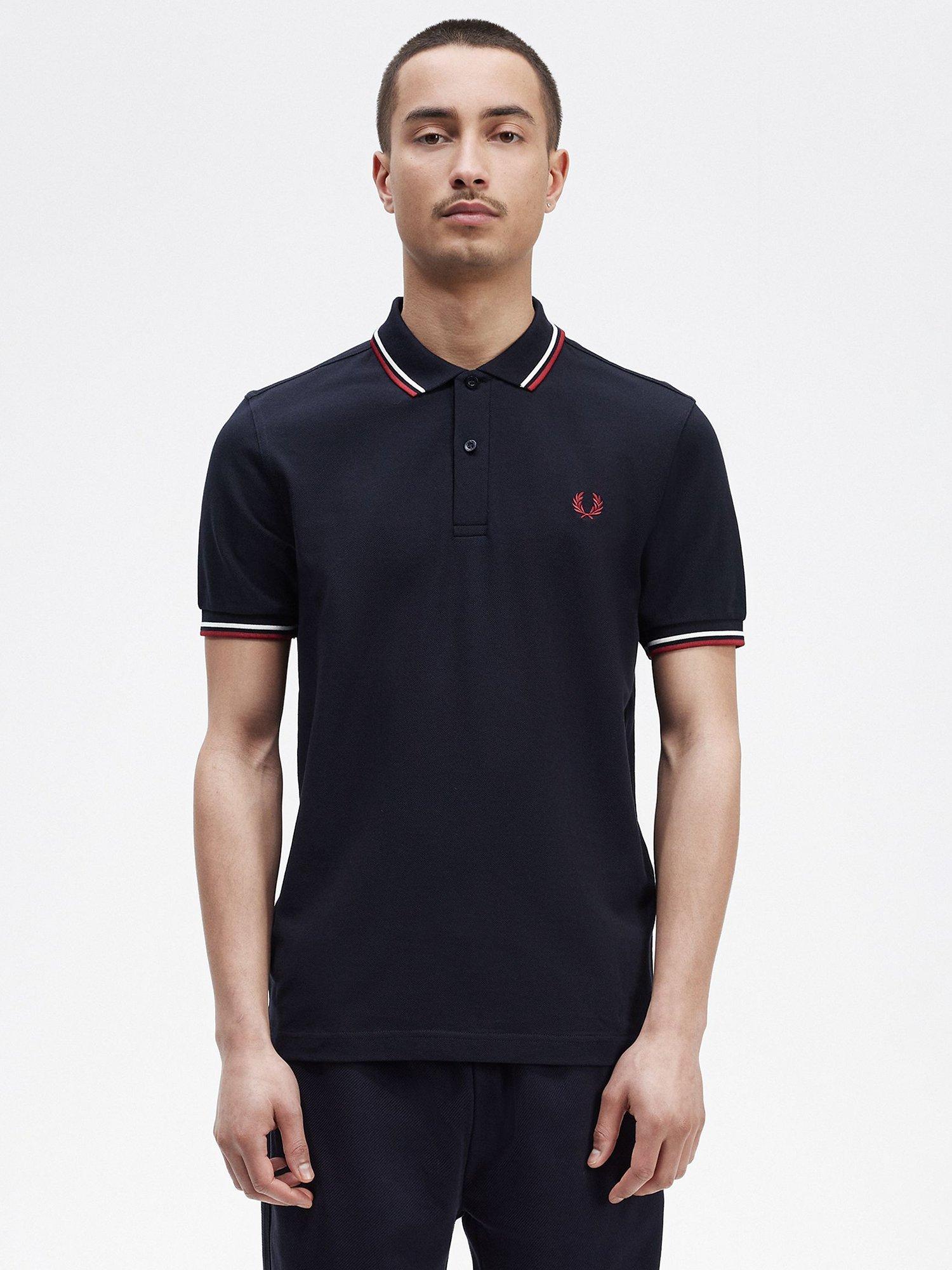 Product image 1 of 5, which shows Fred Perry Short Sleeve Polo Shirt, Navy/White/Red, M