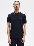 Fred Perry Short Sleeve Polo Shirt, Navy/White/Red