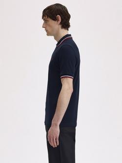 Fred Perry Short Sleeve Polo Shirt, Navy/White/Red - view 2, Navy/White/Red