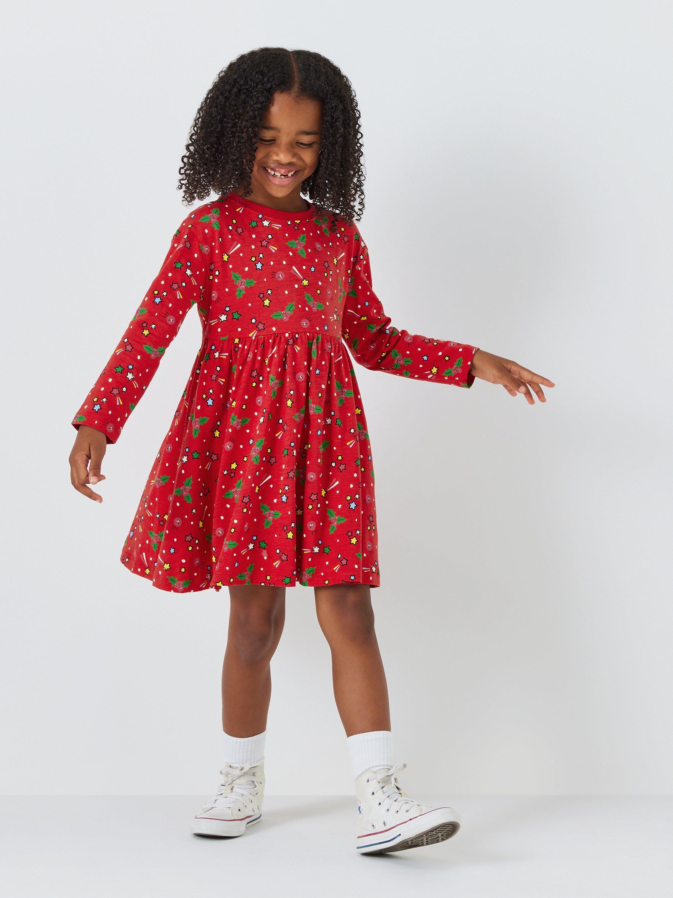 John Lewis ANYDAY Kids' Festive Jersey Smock Dress, Red