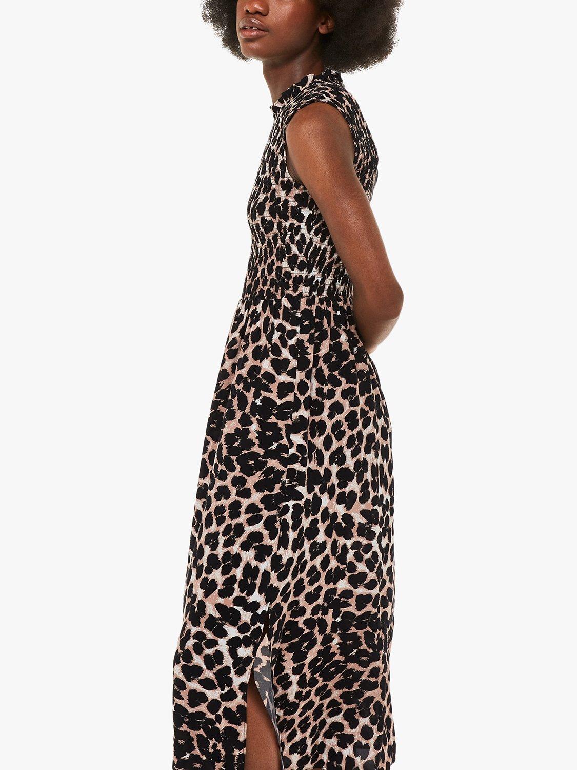 Product image 4 of 6, which shows Whistles Heidi Leopard Print Midi Dress, Brown/Multi, 18
