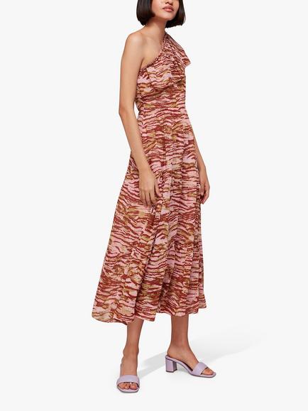 Whistles Clouded Tiger Print Asymmetric Midi Dress, Multi, Multi