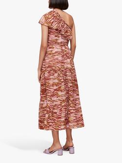 Whistles Clouded Tiger Print Asymmetric Midi Dress, Multi - view 2, Multi