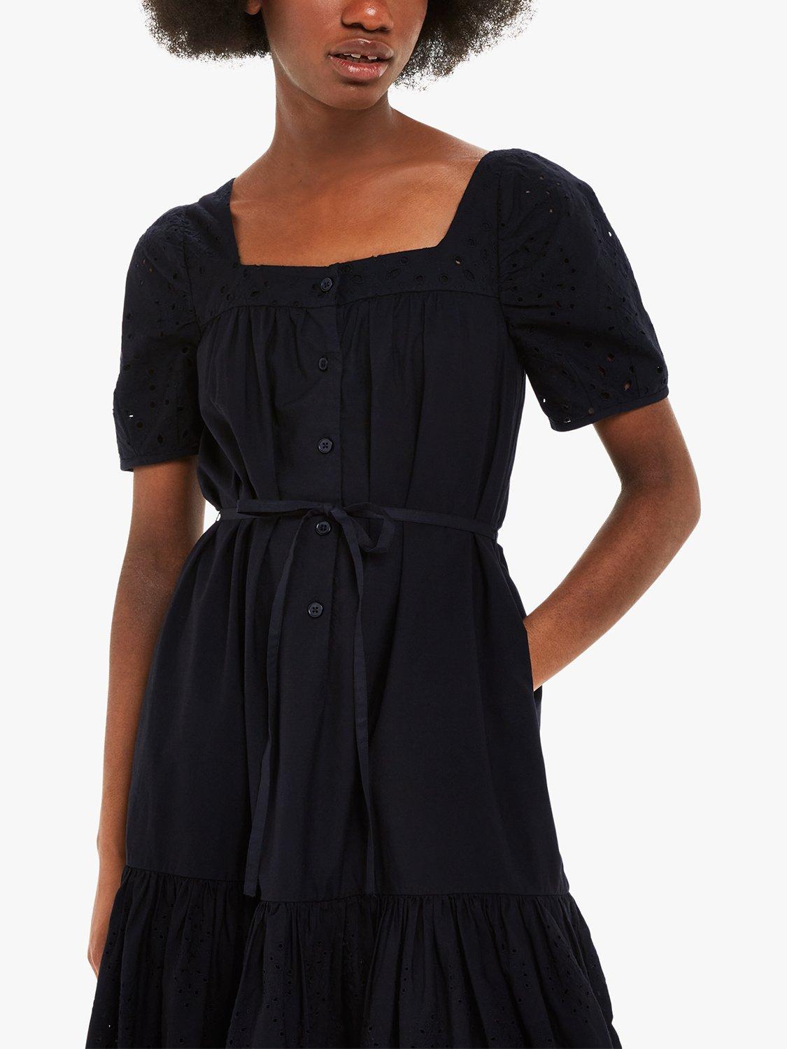 Whistles Broderie Poplin Trapeze Dress, Black, 6