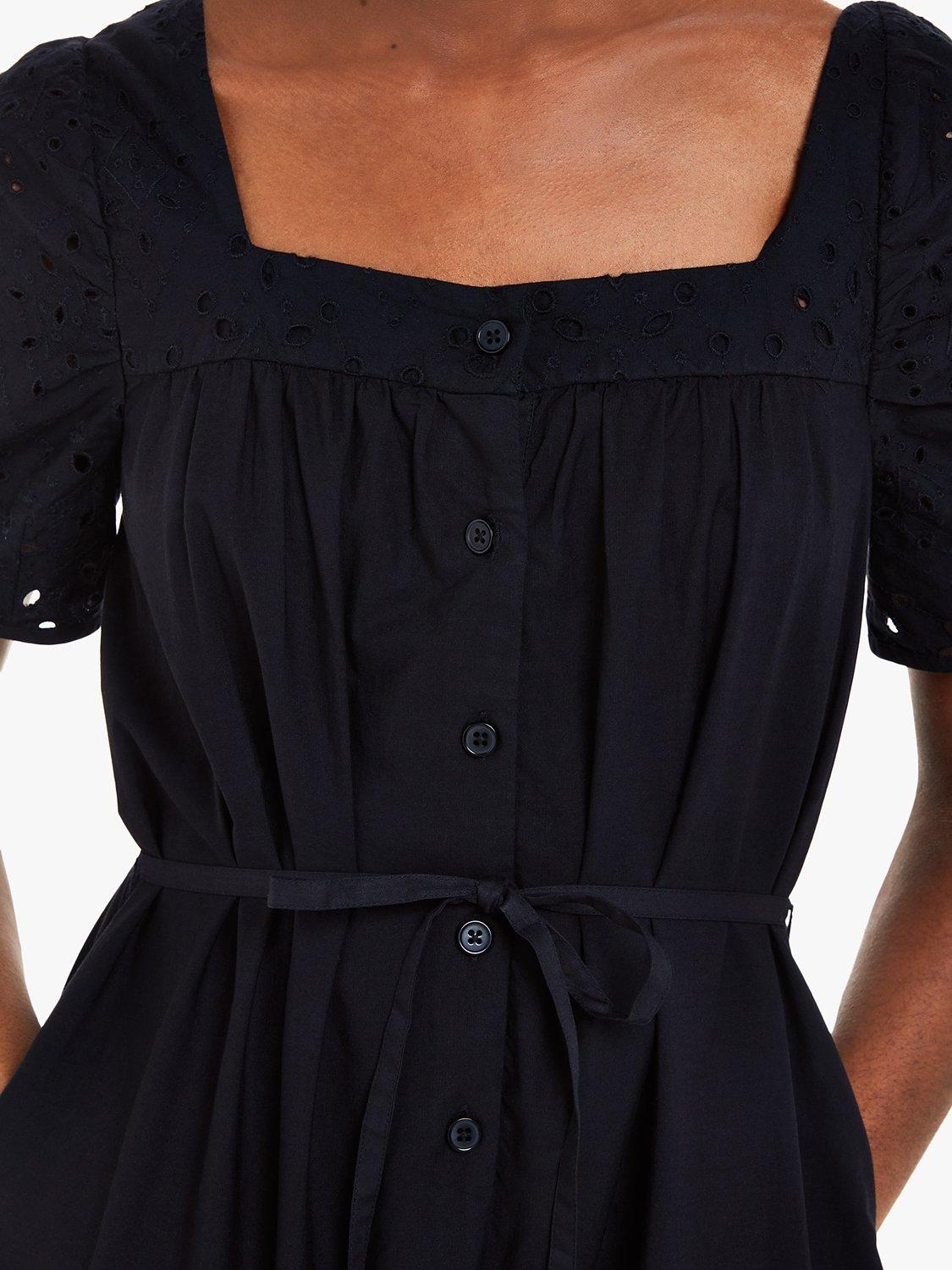 Product image 5 of 7, which shows Whistles Broderie Poplin Trapeze Dress, Black, 6