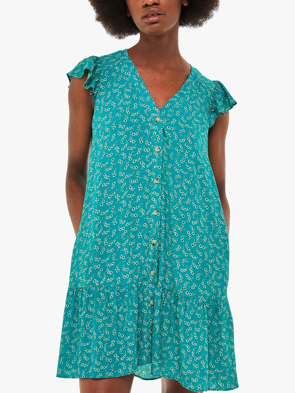 Whistles Floral Crescent Flippy Dress, Green