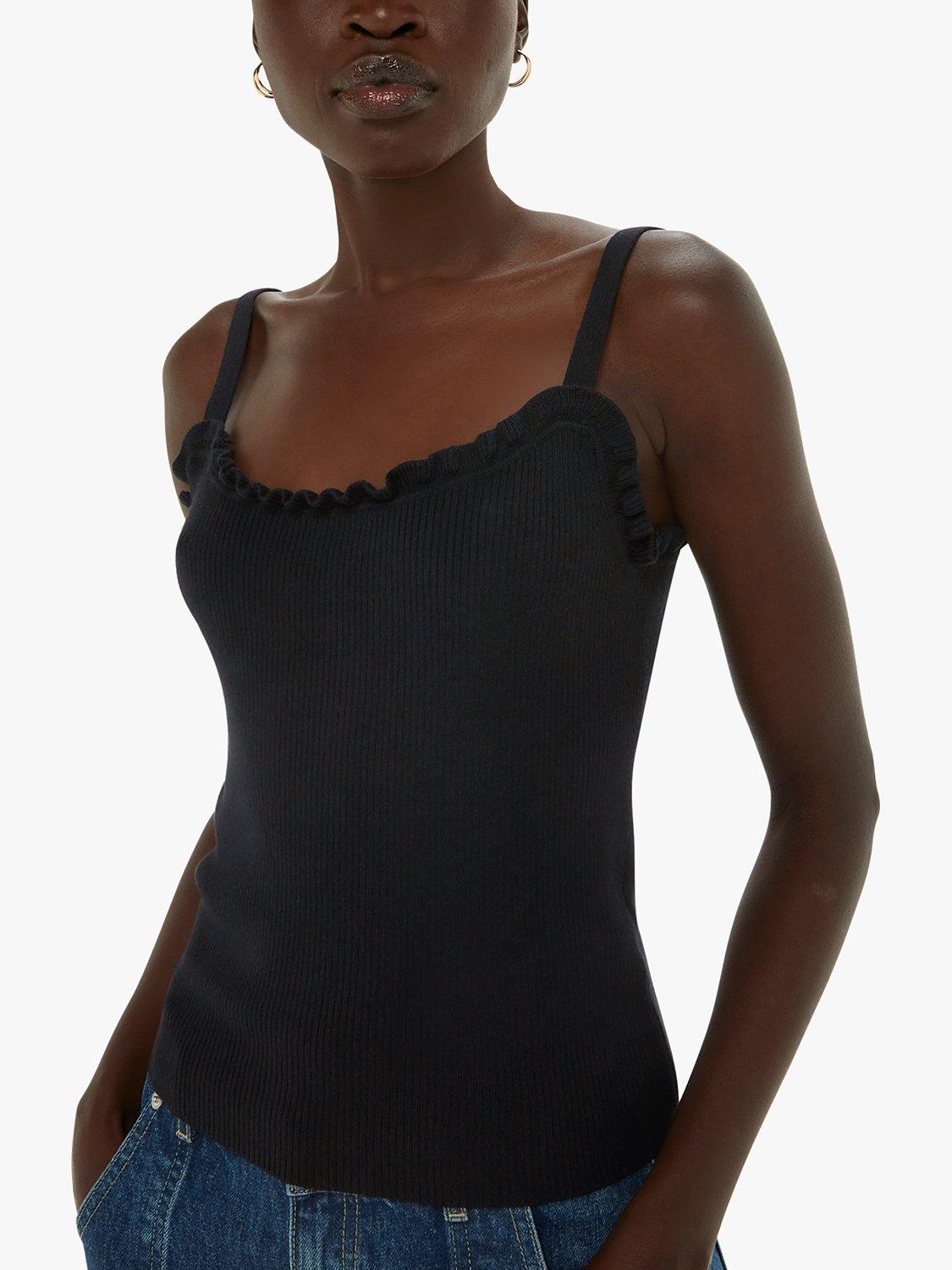 Whistles Frill Trim Vest Top, Black