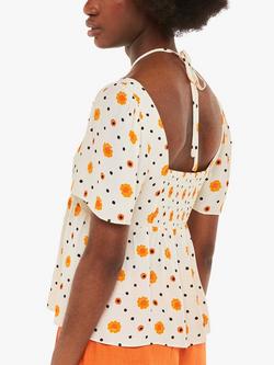 Whistles Flower and Spot Diamond Tie Detail Top, Ivory/Multi - view 2, Ivory/Multi