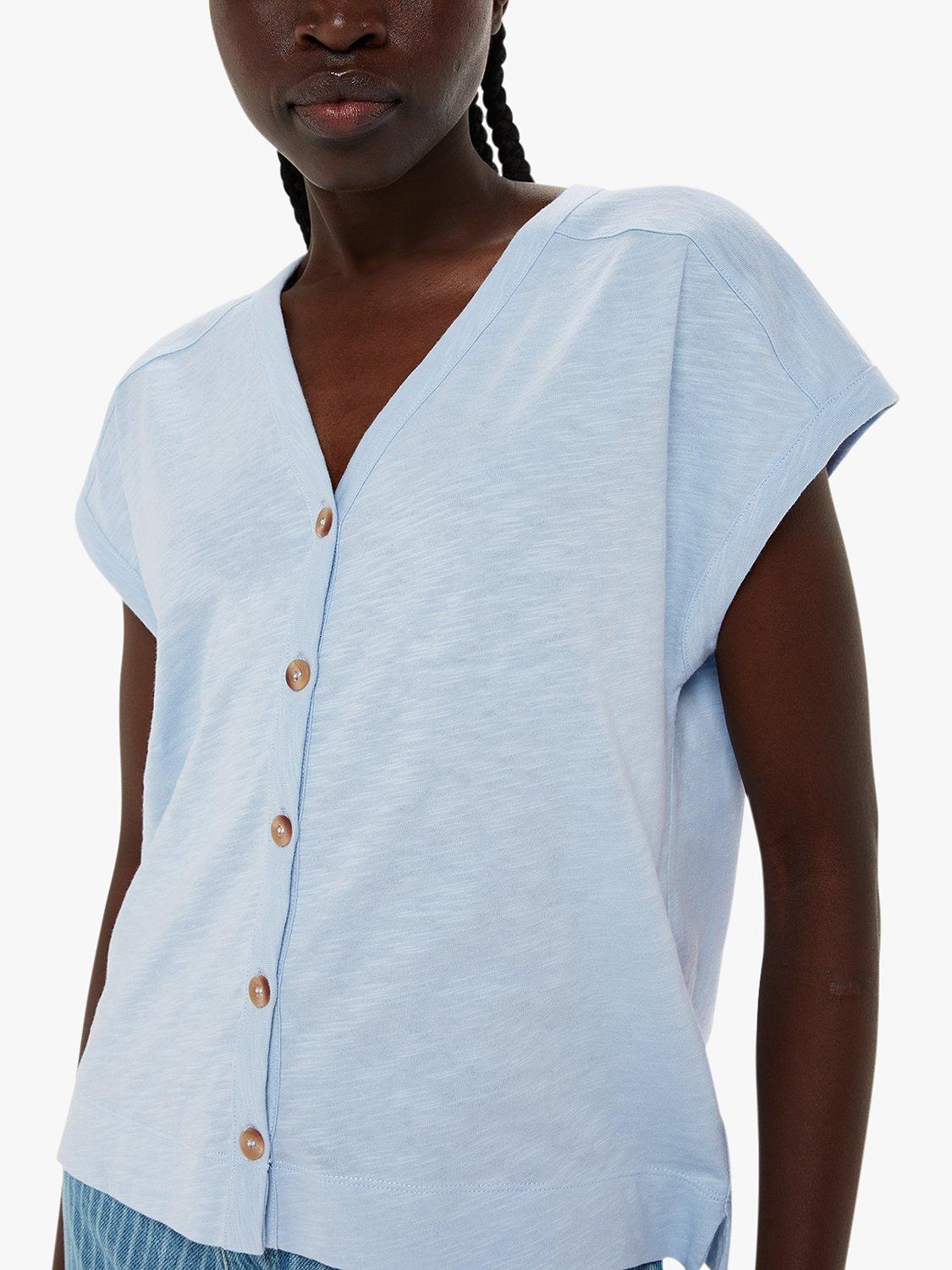 Product image 3 of 6, which shows Whistles Aubrie Button Through Top, Blue, L