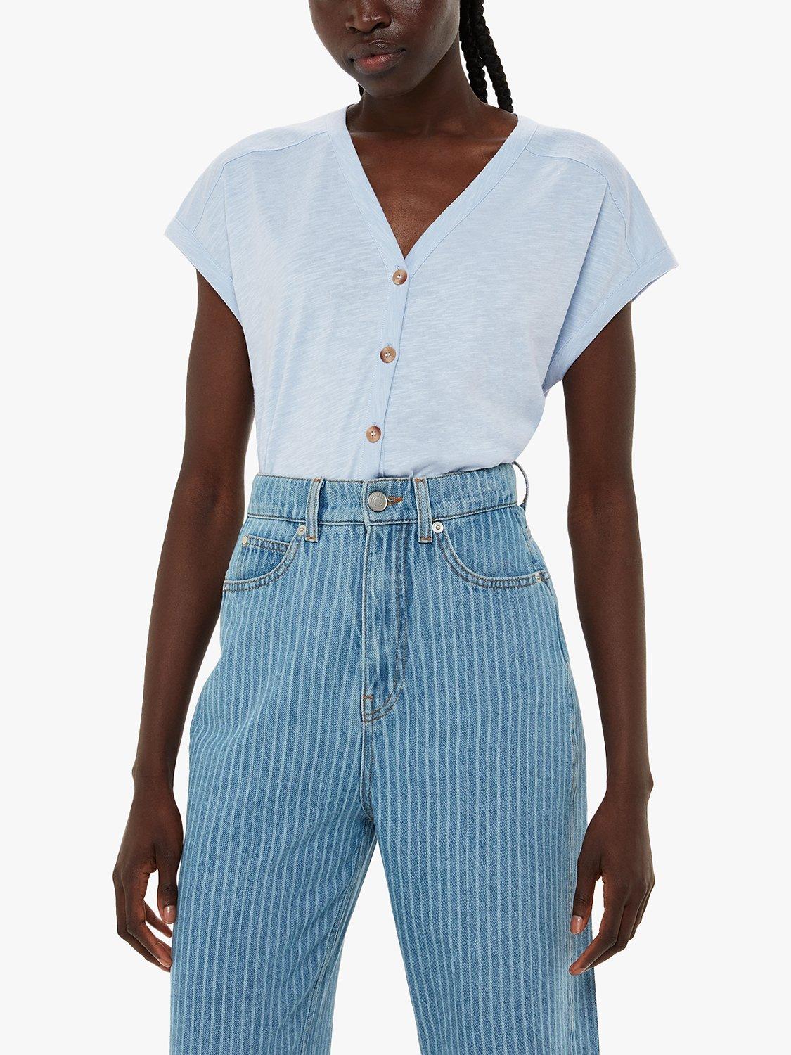 Product image 4 of 6, which shows Whistles Aubrie Button Through Top, Blue, L