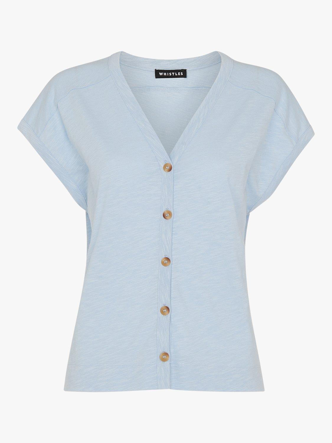 Product image 5 of 6, which shows Whistles Aubrie Button Through Top, Blue, L