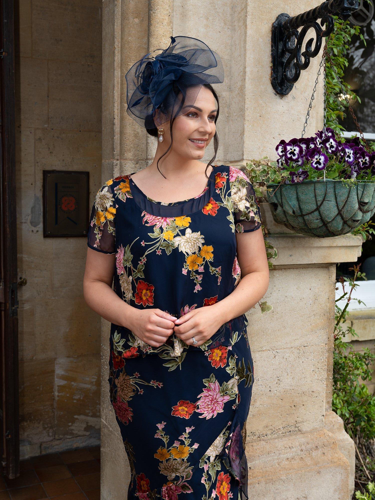 Product image 4 of 6, which shows chesca Floral Swirls Fascinator, Navy, One Size