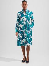 Hobbs Farrah Floral Satin Dress Magenta Navy