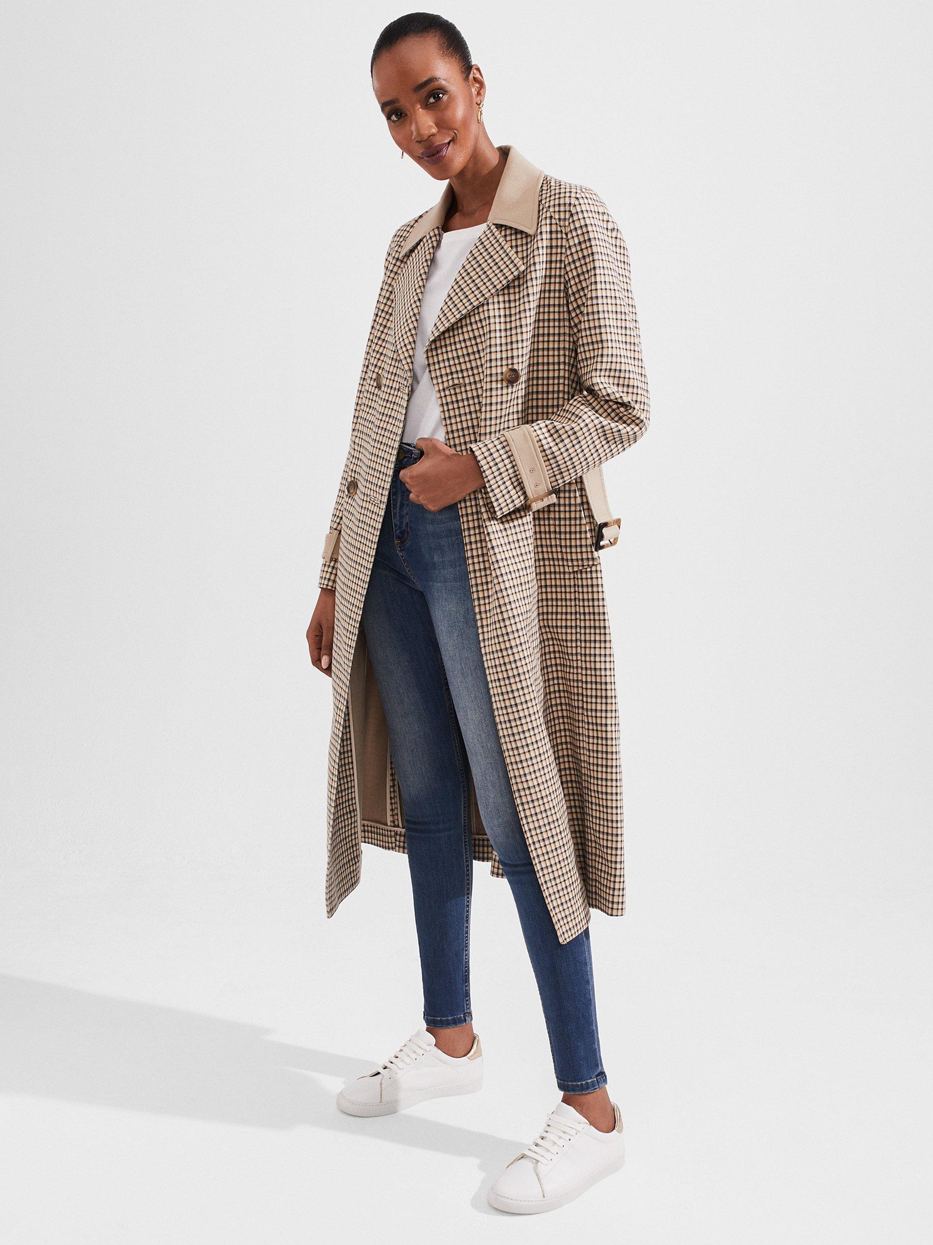 Hobbs Amaya Check Trench Coat Tan Multi